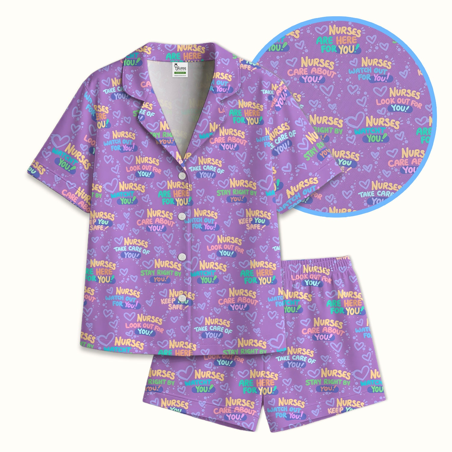 Inspirational Nurse Quote Care Message Pattern Pajama Set, Breathable Fabrics Uniform