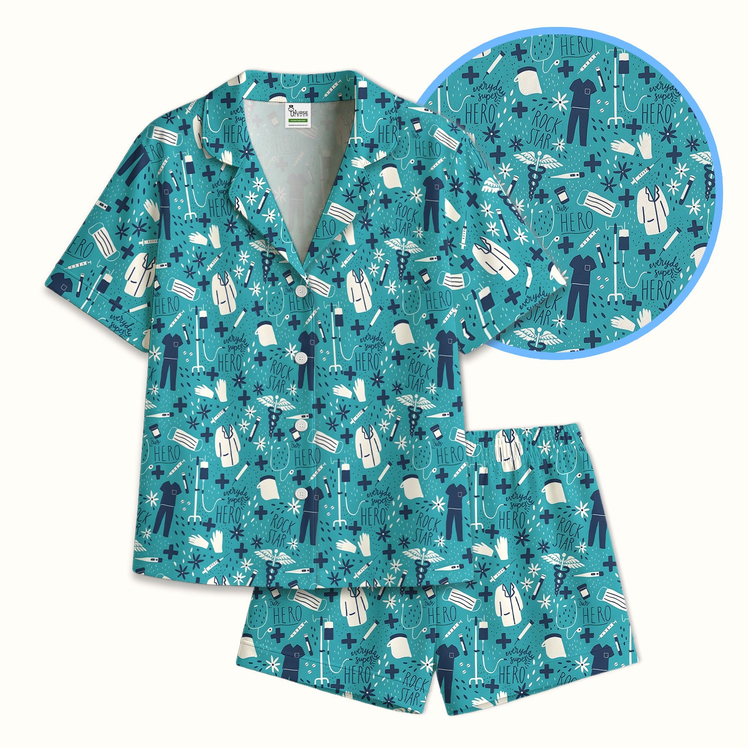Inspirational Nurse Quote Care Message Pattern Pajama Set, Breathable Fabrics Uniform