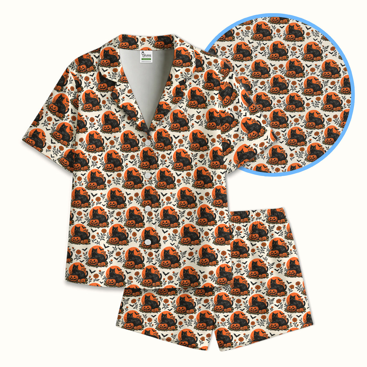 Buntes Pyjama-Set mit Neon-Katzengesichtern, weicher, atmungsaktiver Stoff, bequeme Nachtwäsche