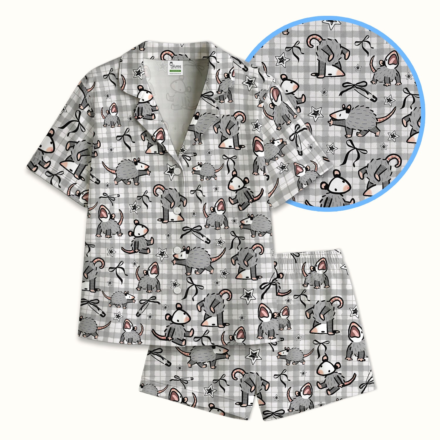 Funny Mouse Cartoon Pattern Print Pajama Set, Breathable Fabrics Uniform