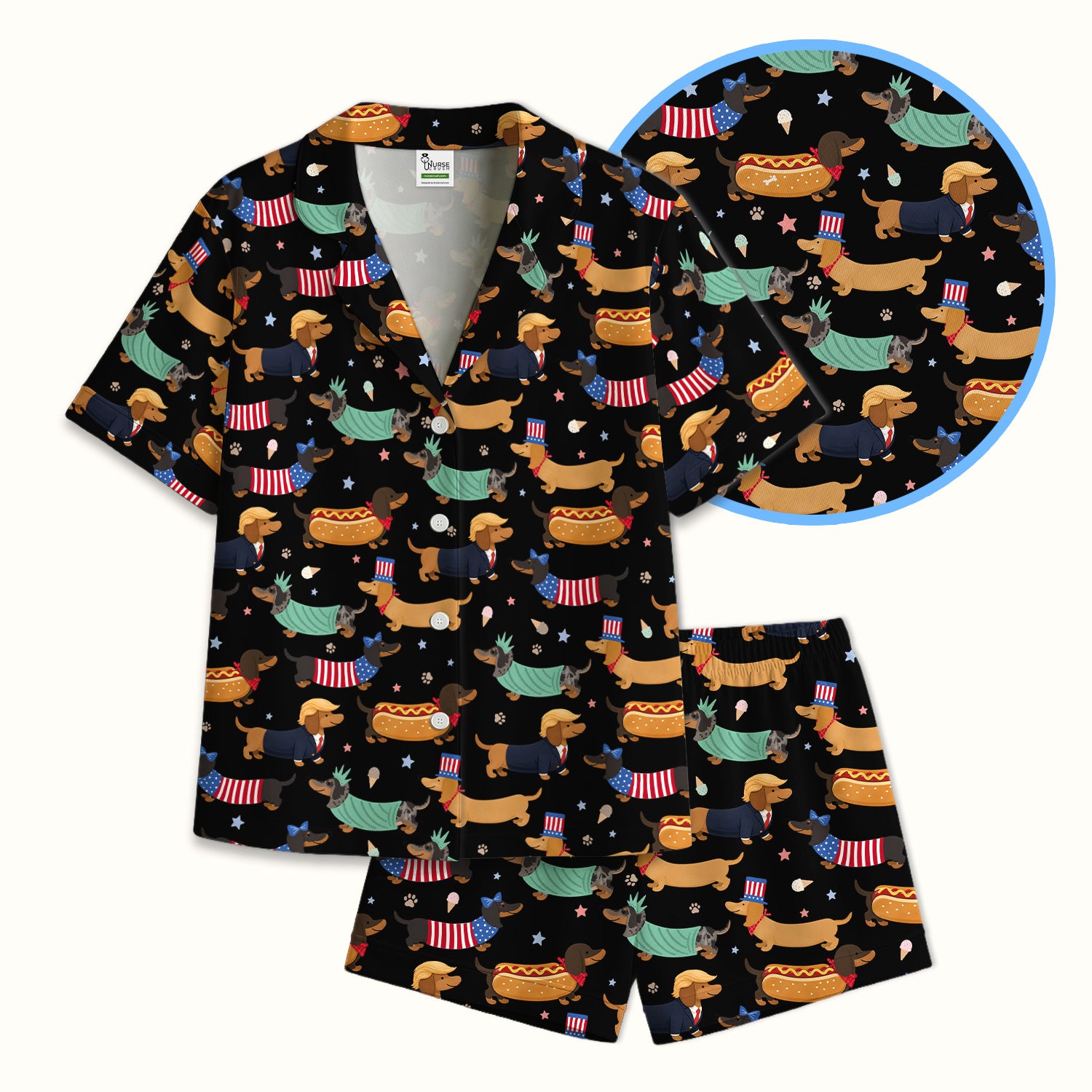 Funny Patriotic Dachshund Costume Dogs Pattern Pajama Set, Breathable Fabrics Uniform
