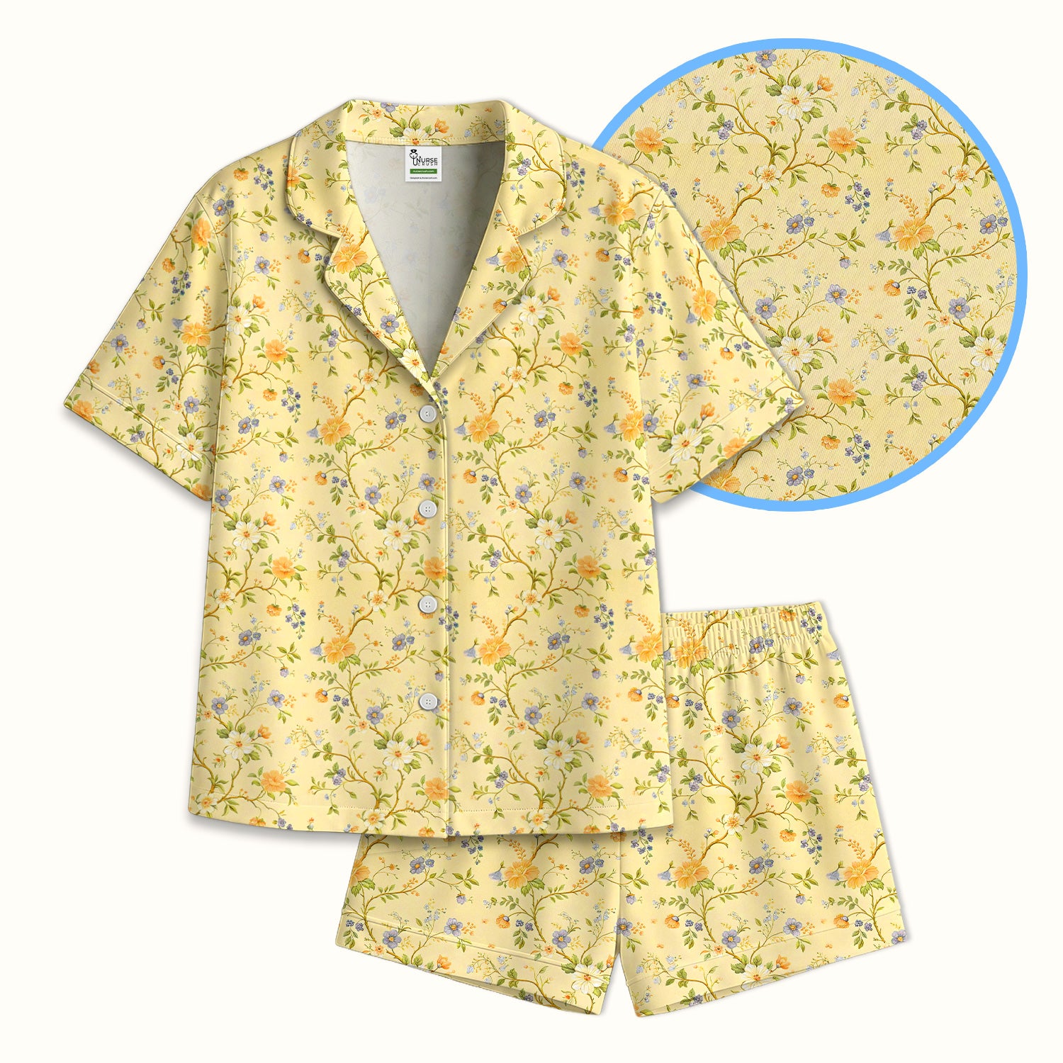 Sunny Wildflower Garden Floral Pajama Set, Soft Breathable Fabric Comfortable Sleepwear