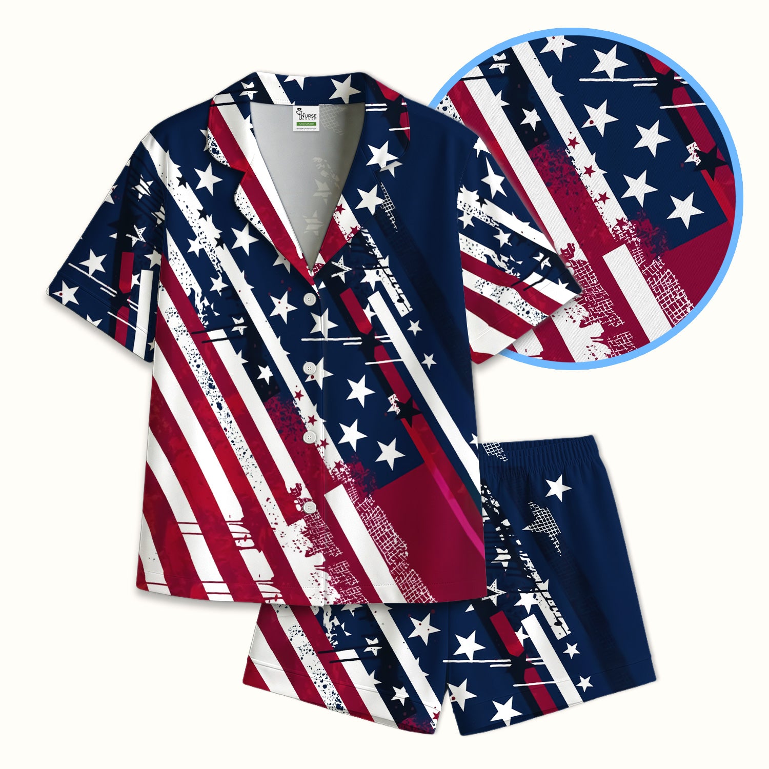 Patriotic USA Flag Stars And Stripes Grunge Pattern Pajama Set, Soft Breathable Fabric Comfortable Sleepwear