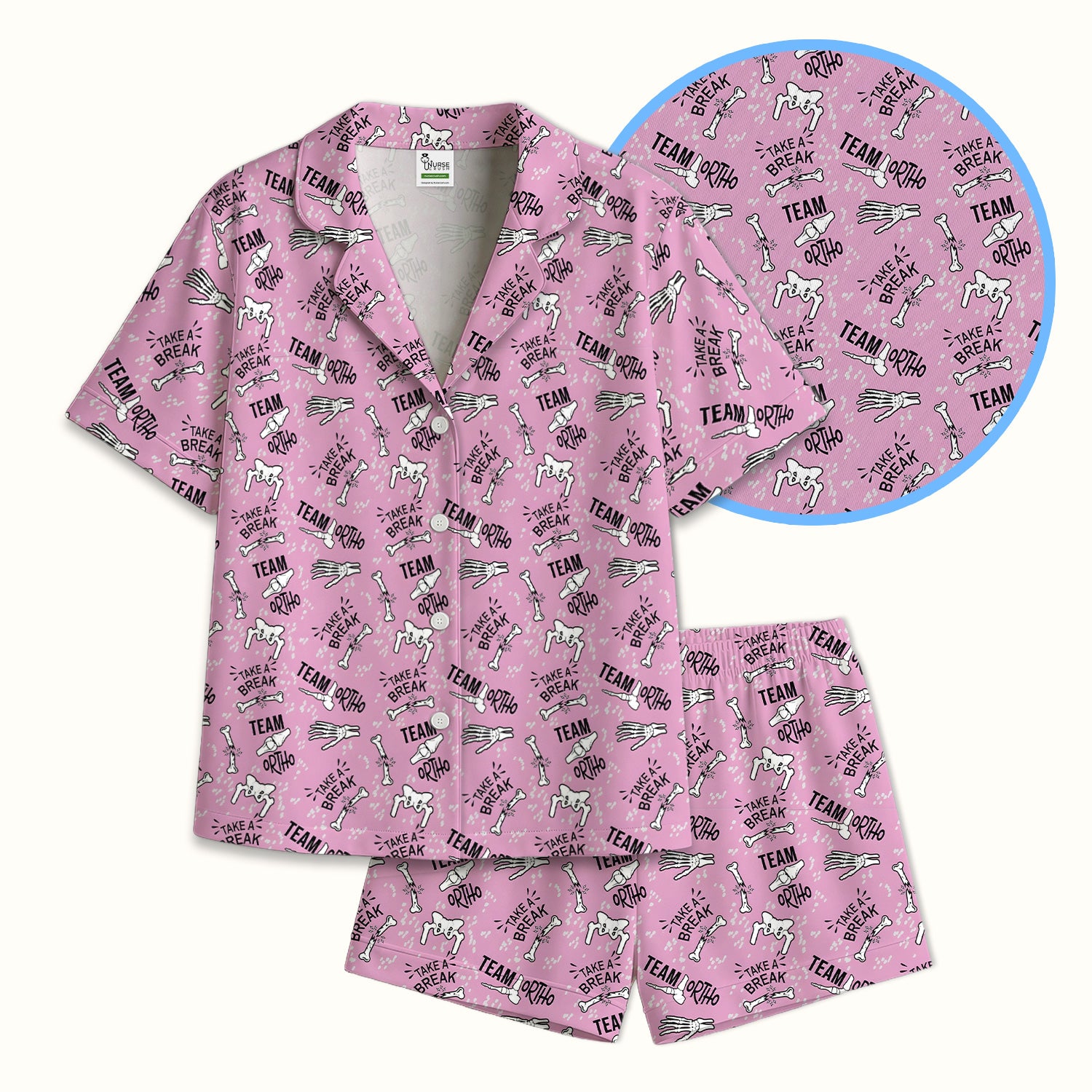 Team Ortho Bone Joint Print Pajama Set, Breathable Fabrics Uniform