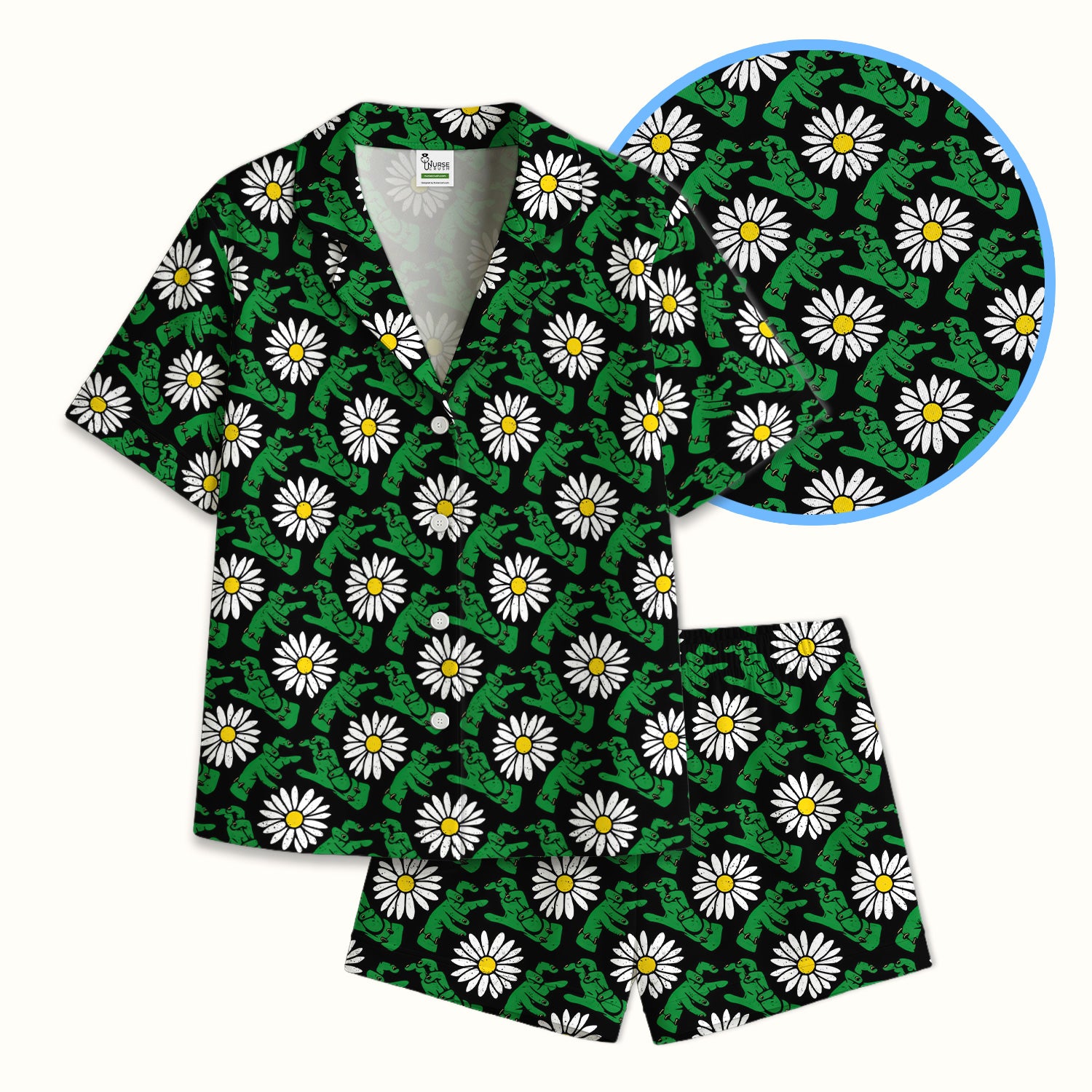 Halloween Monster And Daisies Pajama Set, Soft Breathable Fabric Comfortable Sleepwear