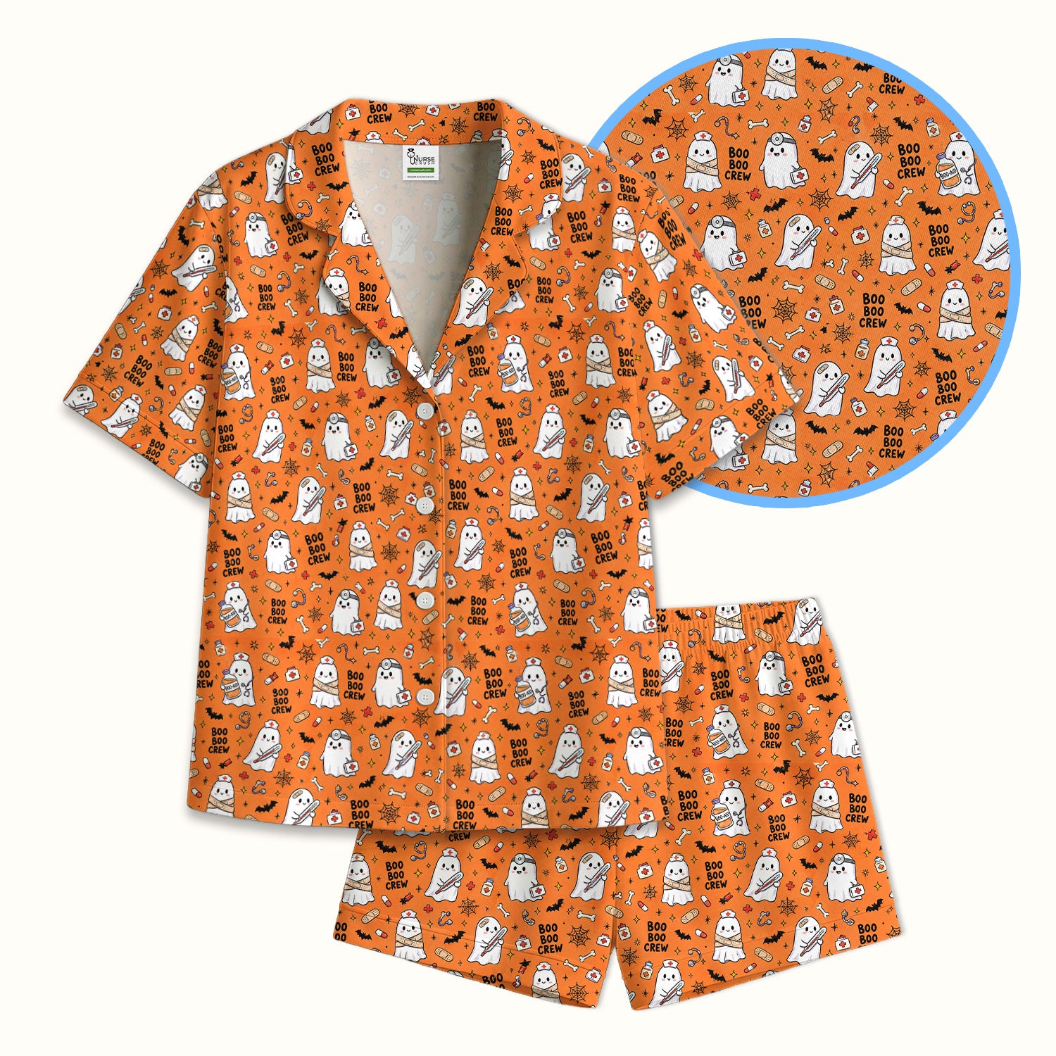 Cute Halloween Boo Boo Crew Ghost Pajama Set, Soft Breathable Fabric Comfortable Sleepwear