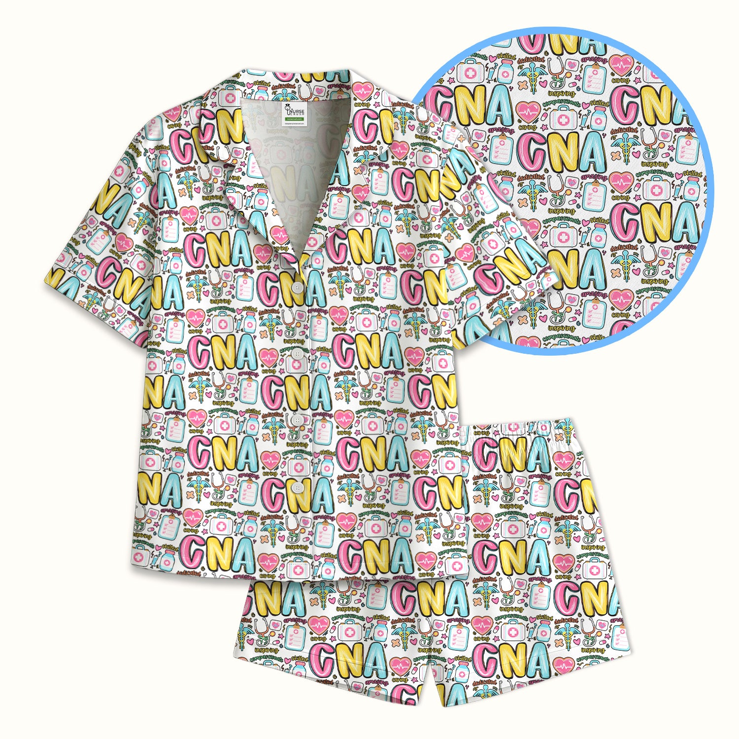 CNA Nurse Appreciation Pattern Pajama Set, Breathable Fabrics Uniform