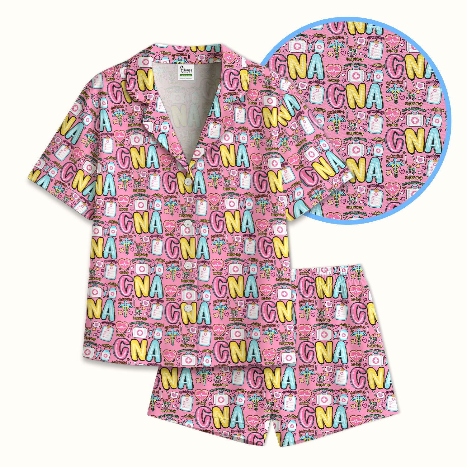 CNA Nurse Appreciation Pattern Pajama Set, Breathable Fabrics Uniform