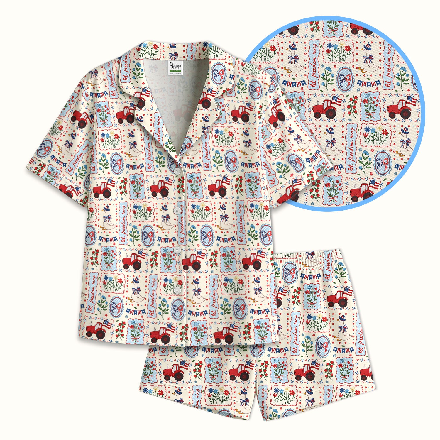 Patriotic Farm Goose Nurse Scrub Top for RN, CNA, Healthcare Workers, Americana Uniform Pajama Set, Soft Breathable Fabric Comfortable Sleepwear