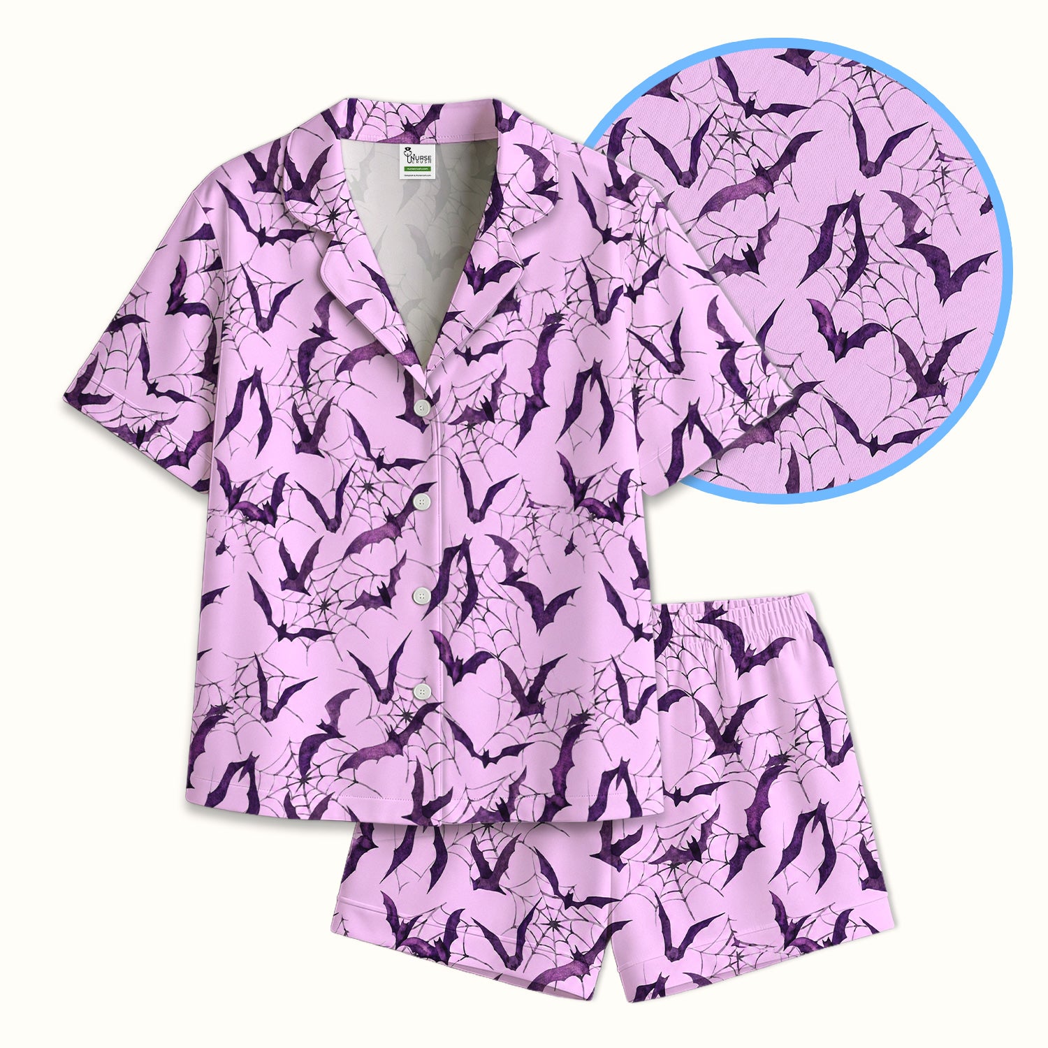 Halloween Bat with Spider Web Pajama Set, Soft Breathable Fabric Comfortable Sleepwear