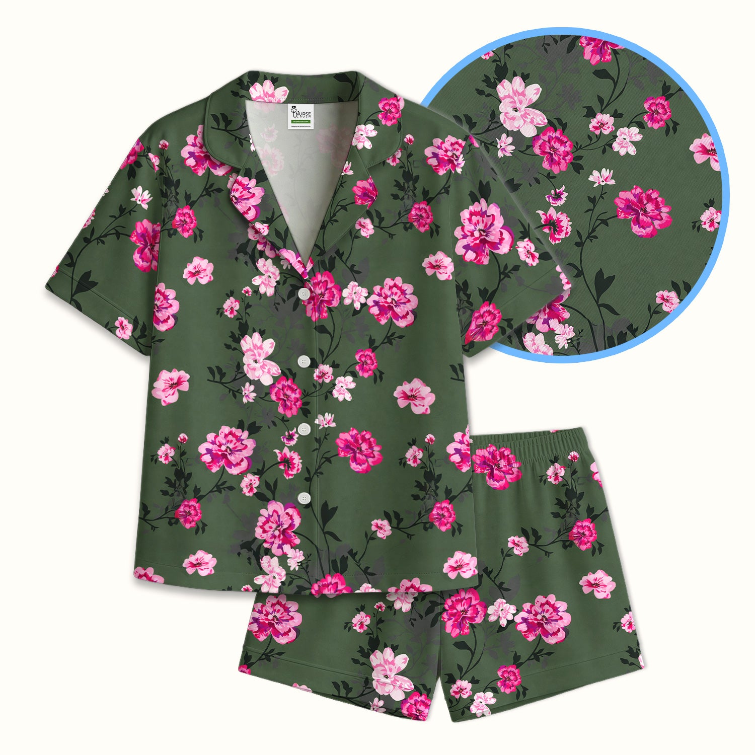 Pink Floral Blossom Pattern Pajama Set, Soft Breathable Fabric Comfortable Sleepwear