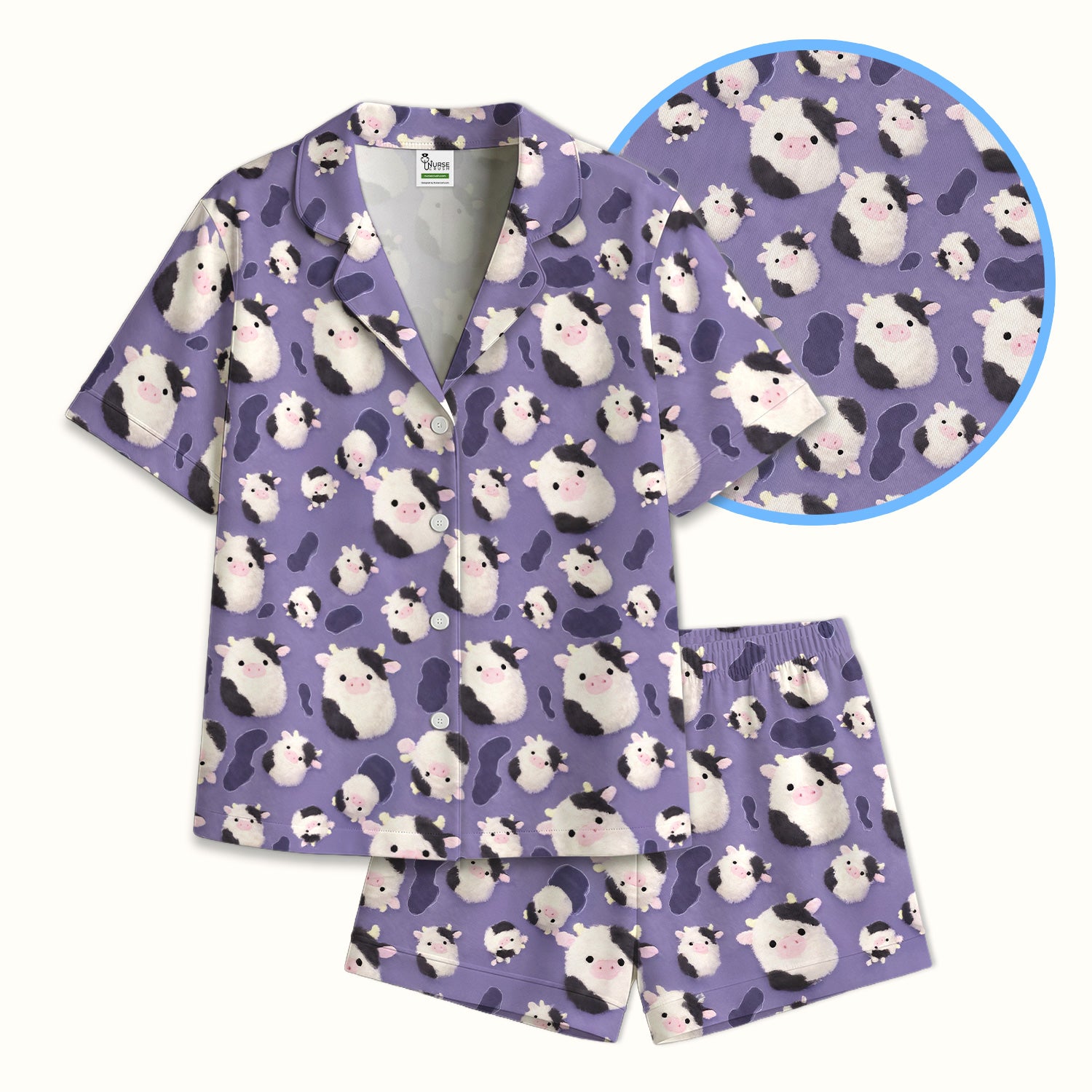 Cute Cartoon Pig Pattern Pajama Set, Soft Breathable Fabric Comfortable Sleepwear