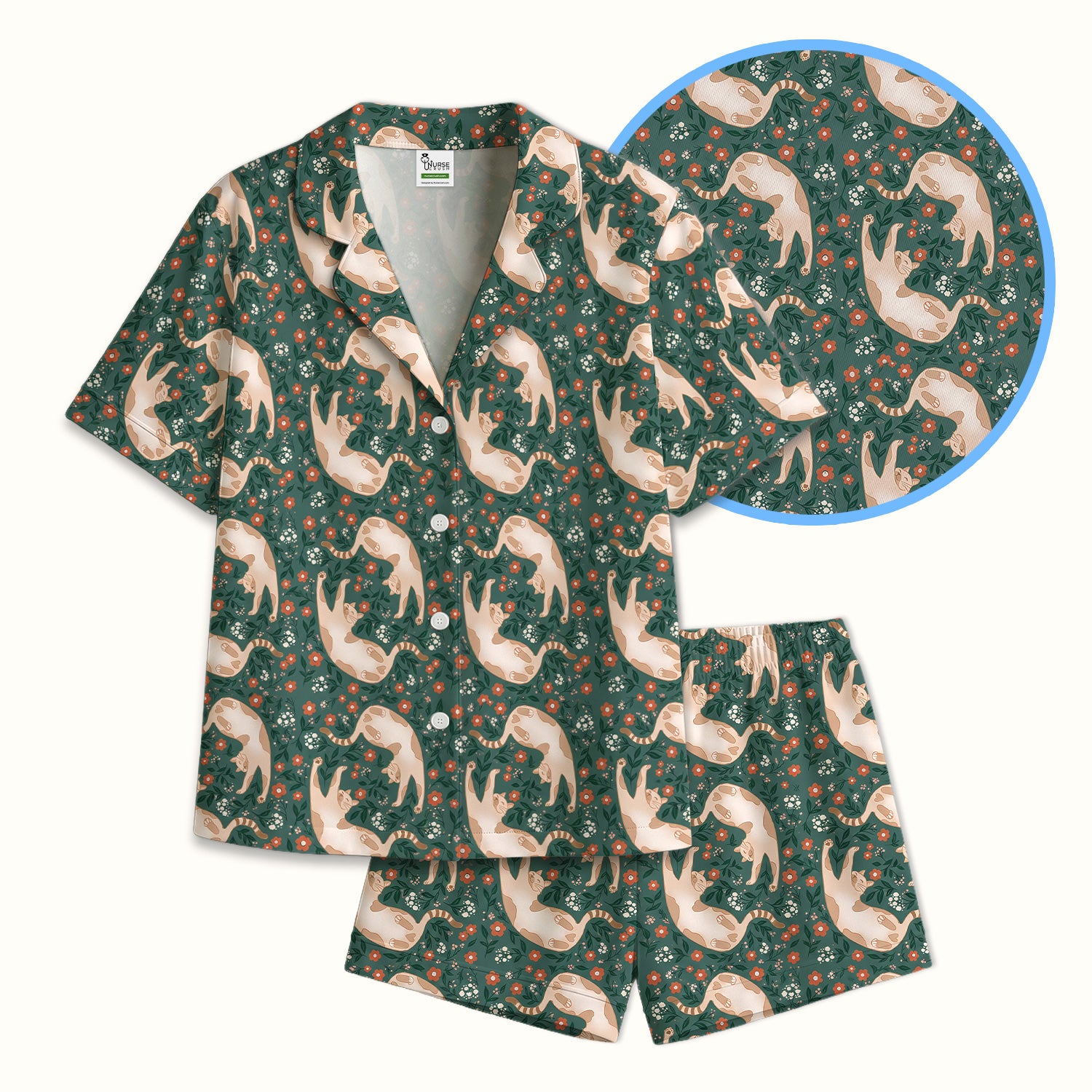 Glowing Blue Butterfly Garden Pattern Pajama Set, Soft Breathable Fabric Comfortable Sleepwear