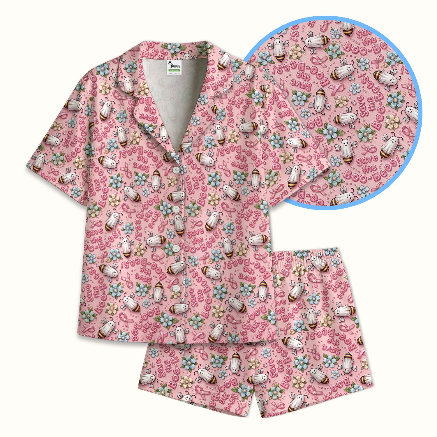 Save The Boo-Bees with Ribbon Pajama Set, Soft Breathable Fabric Comfortable Sleepwear