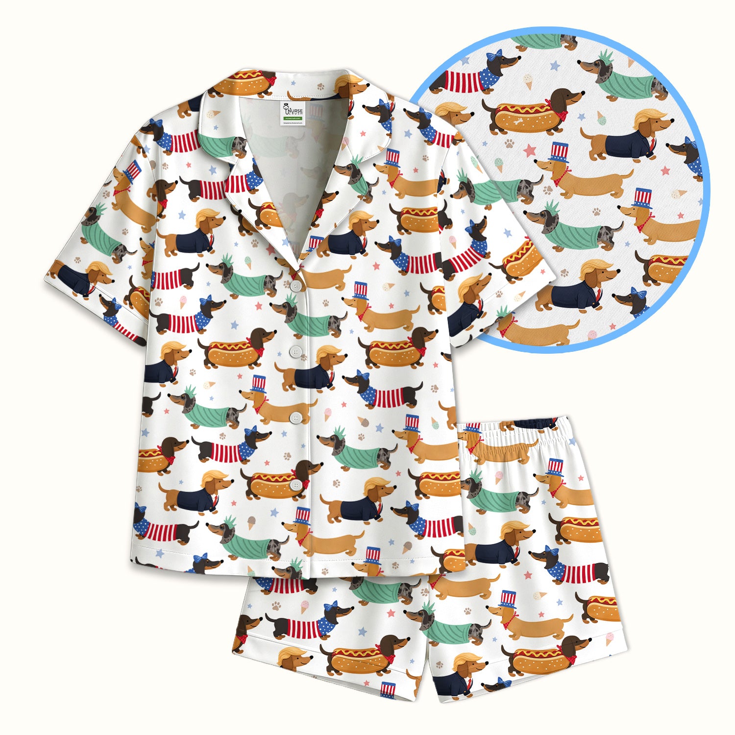 Funny Patriotic Dachshund Costume Dogs Pattern Pajama Set, Breathable Fabrics Uniform