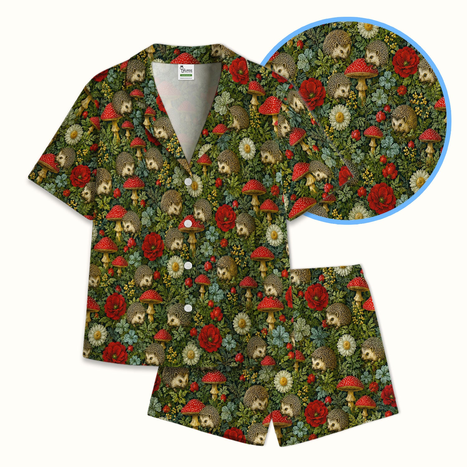 Enchanted Woodland Hedgehog Nurse for Pediatric Nurses, RN, CNA, Garden Medical Pajama Set, Soft Breathable Fabric Comfortable Sleepwear