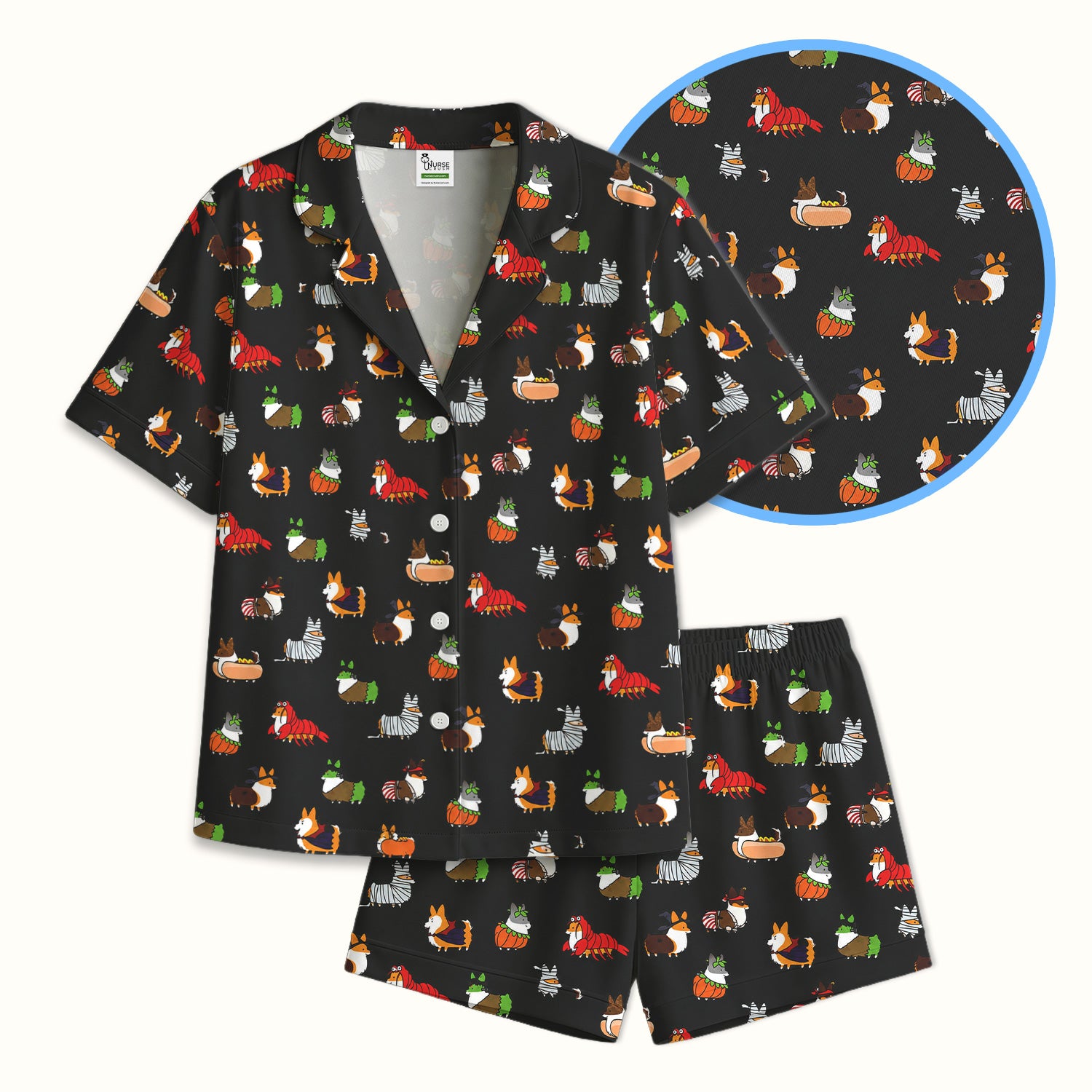 Cute Halloween Costume Corgis Pajama Set, Soft Breathable Fabric Comfortable Sleepwear