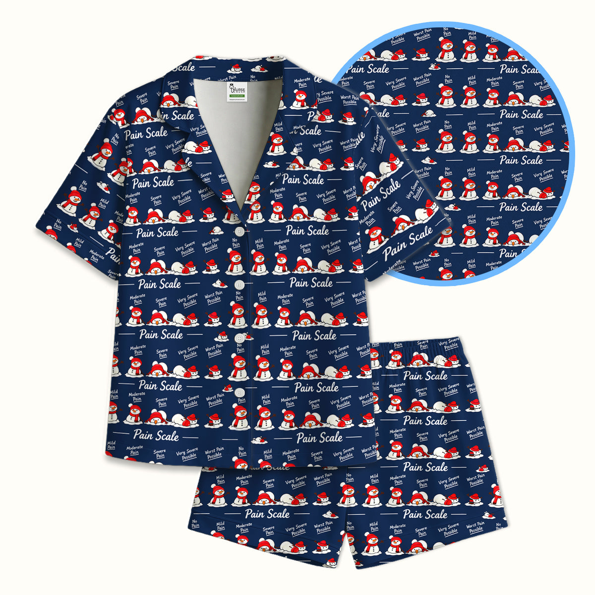 Funny Christmas Snowman Pain Scale Pajama Set, Breathable Fabrics Uniform