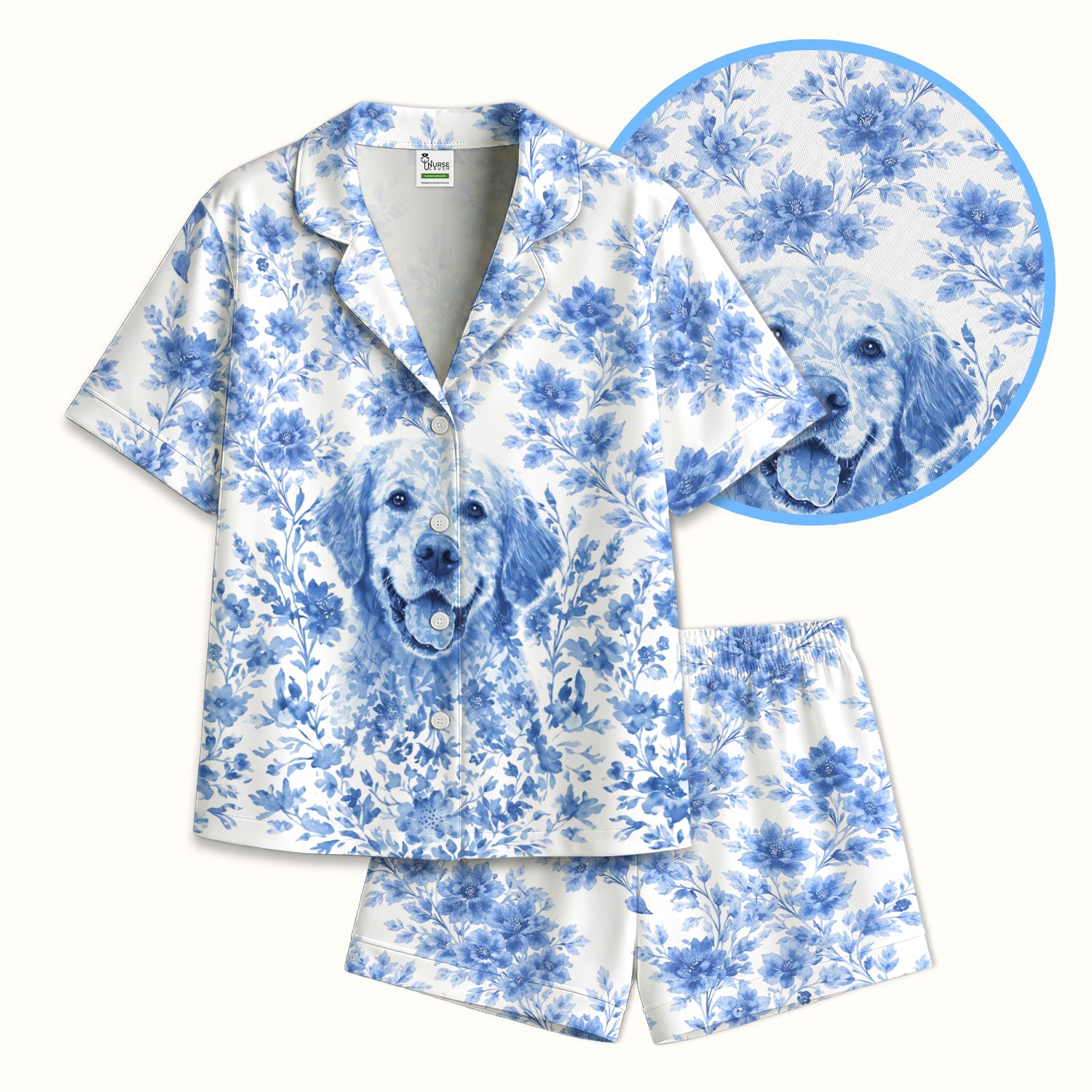 Personalized Pet Photo Floral Pajama Set, Breathable Fabrics Uniform