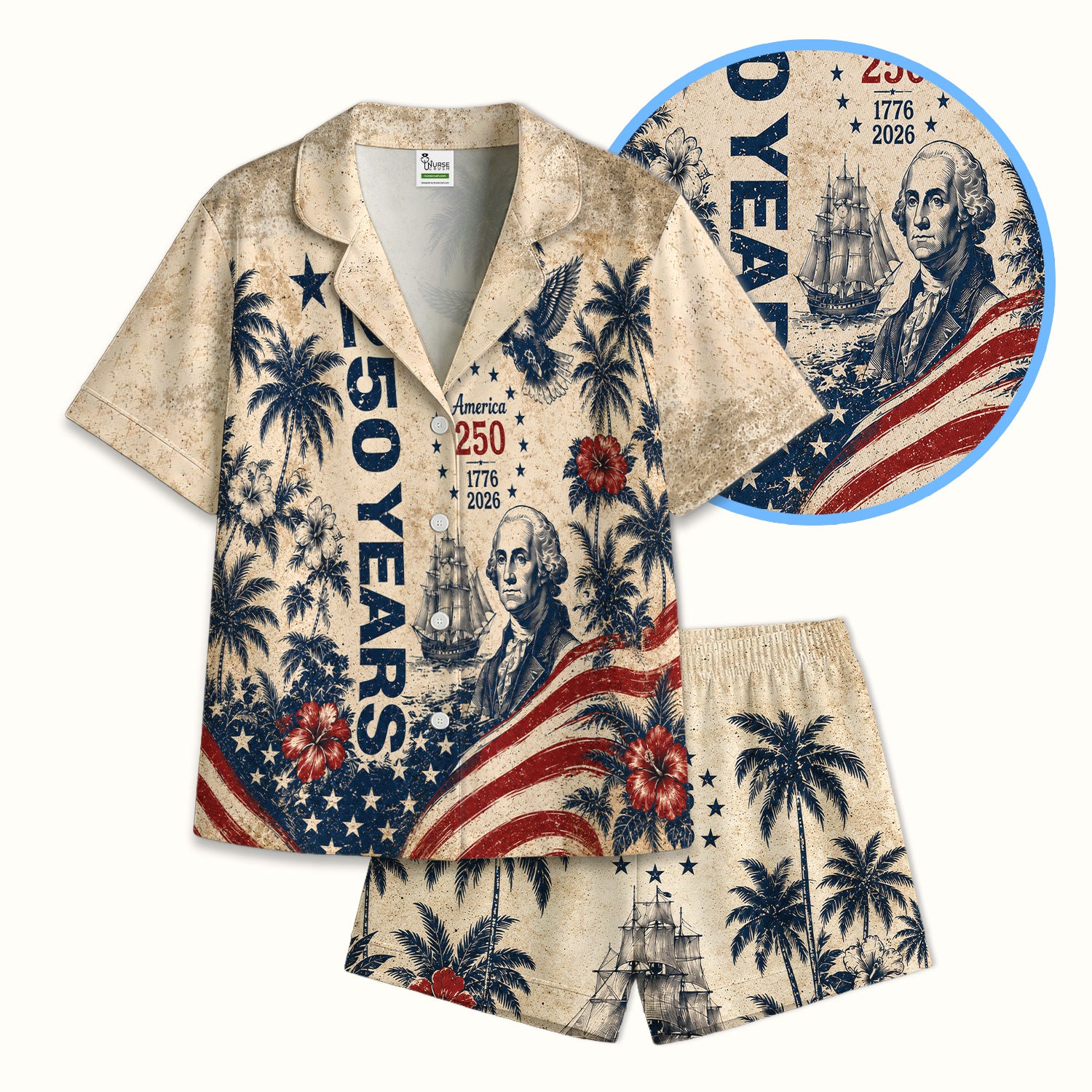 America 250 Freedom Print Pajama Set, Soft Breathable Fabric Comfortable Sleepwear