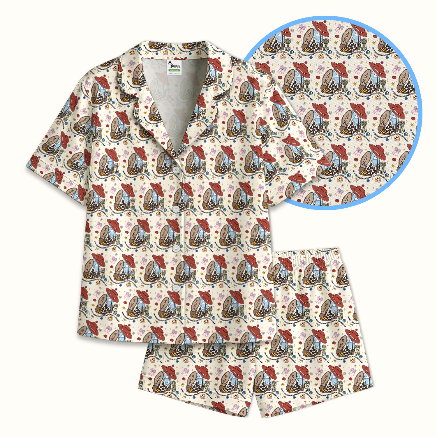 Western Cowgirl Country Medical Pattern Pajama Set, Soft Breathable Fabric Comfortable Sleepwear