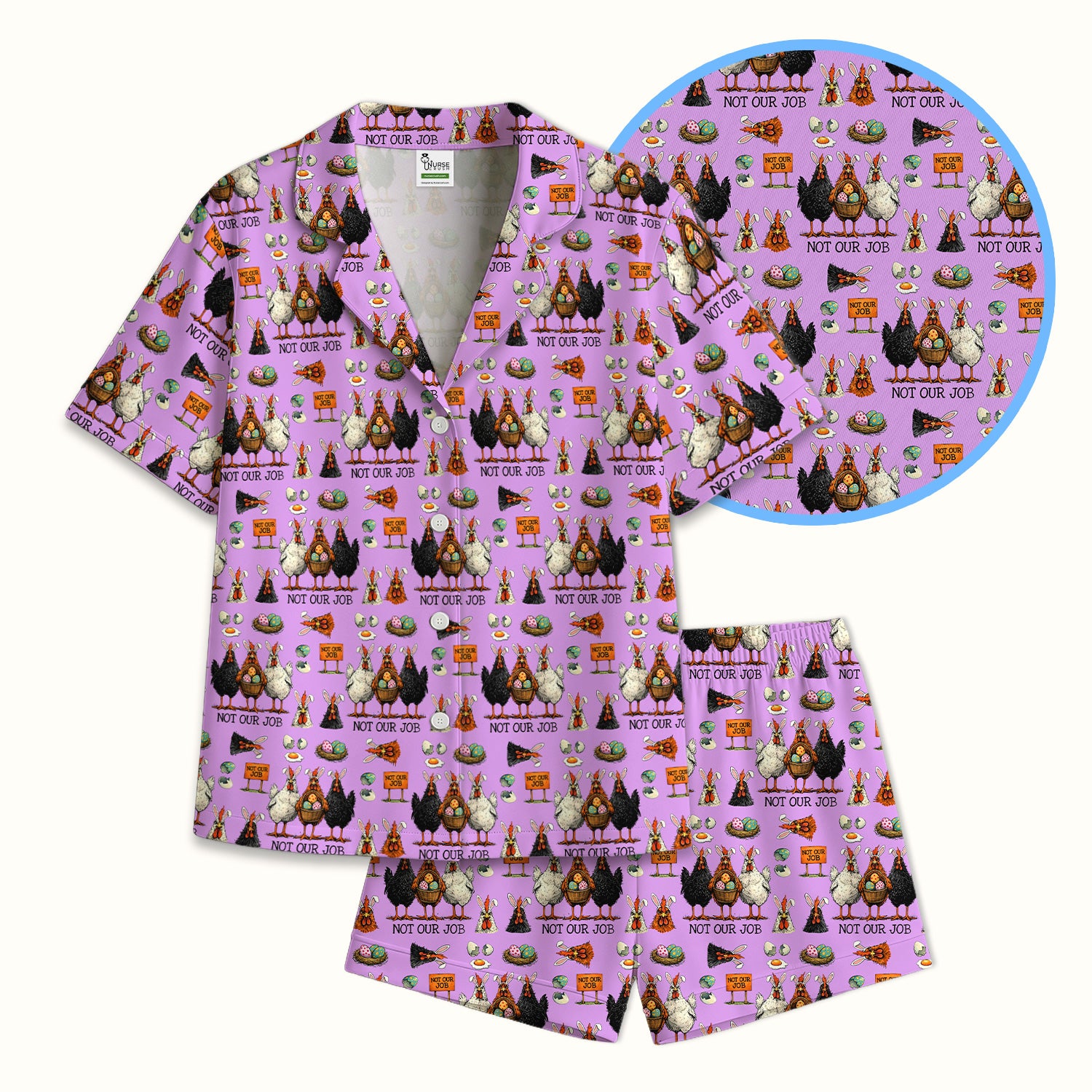 Funny Easter Chicken Humor Pattern Pajama Set, Breathable Fabrics Uniform