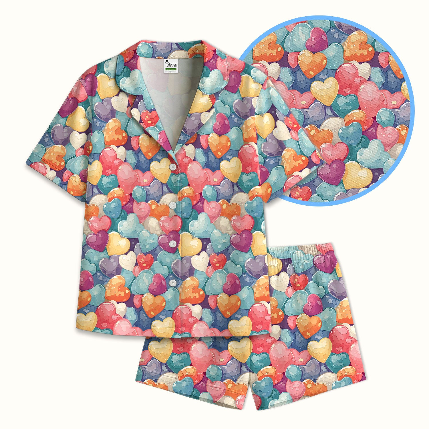 Sweet Valentine Heart Pediatric Pattern Pajama Set, Soft Breathable Fabric Comfortable Sleepwear