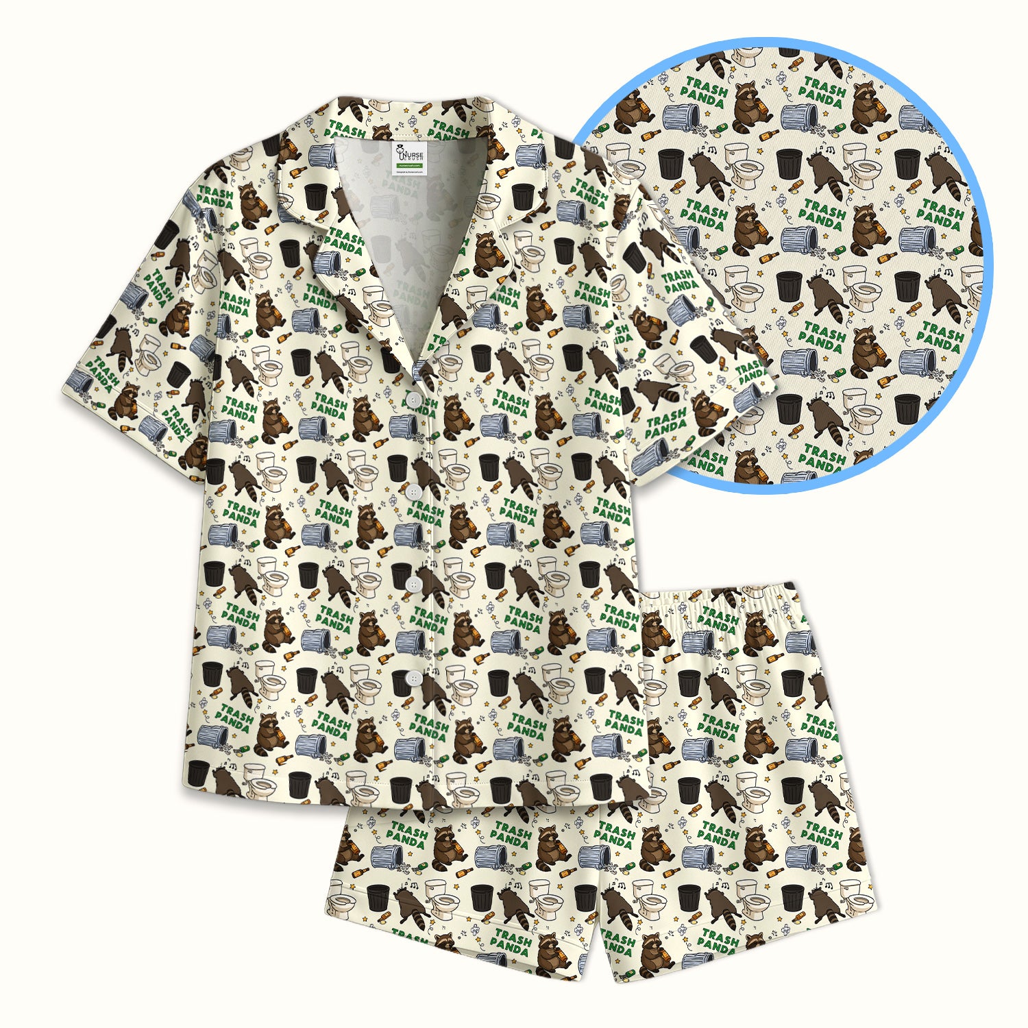Funny Trash Panda Raccoon Pajama Set, Soft Breathable Fabric Comfortable Sleepwear