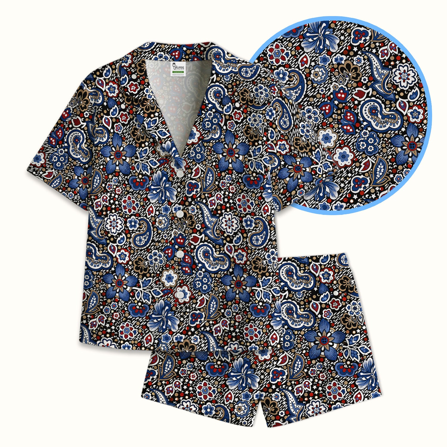 Classic Paisley Floral Pattern Pajama Set, Soft Breathable Fabric Comfortable Sleepwear