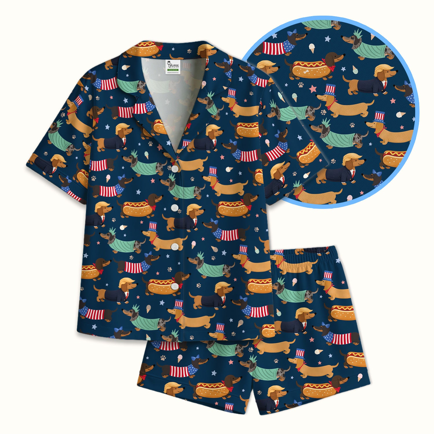 Funny Patriotic Dachshund Costume Dogs Pattern Pajama Set, Breathable Fabrics Uniform