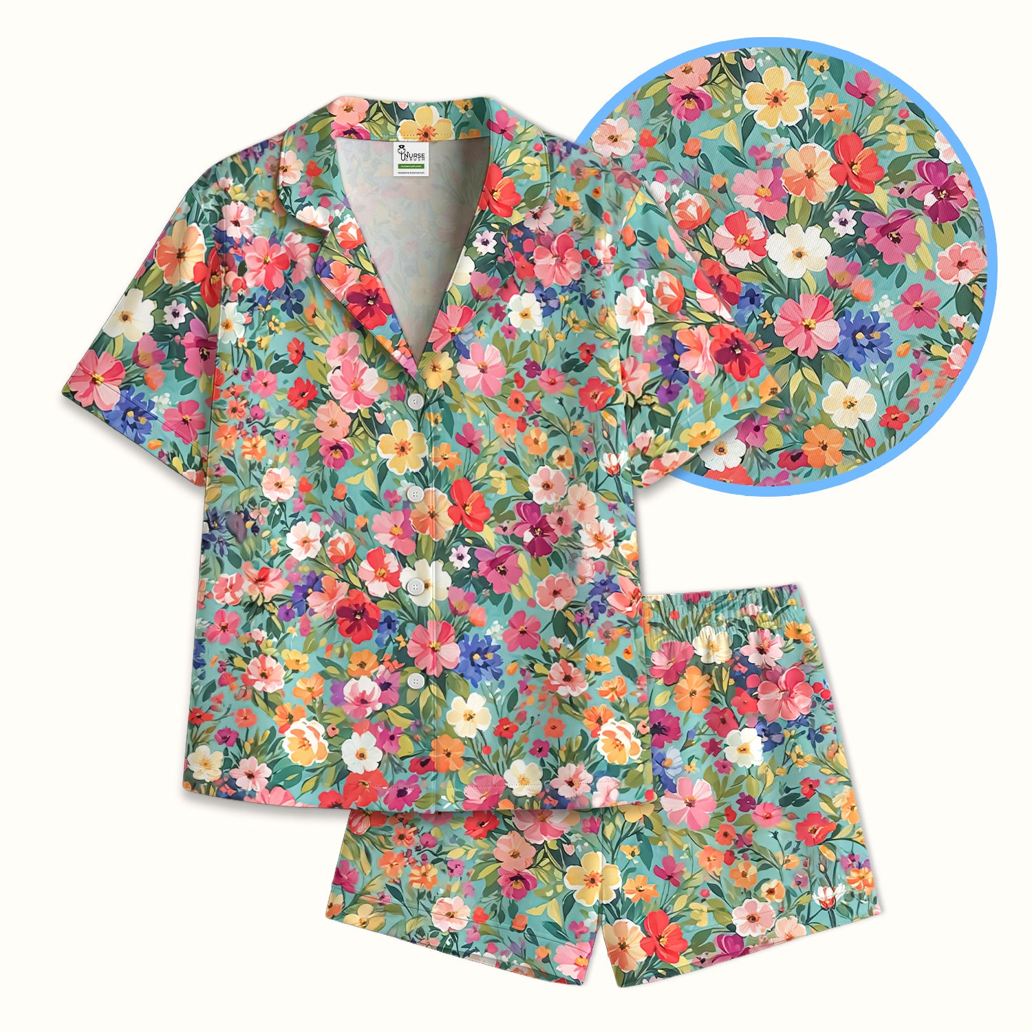 Colorful Wildflower Garden Bloom Pajama Set, Soft Breathable Sleepwear