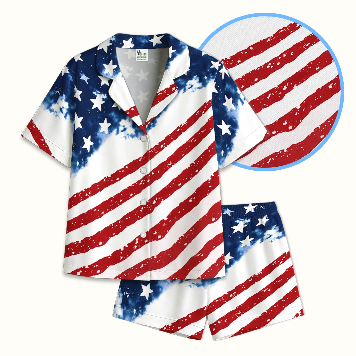USA Stars And Stripes Pattern Pajama Set, Soft Breathable Fabric Comfortable Sleepwear