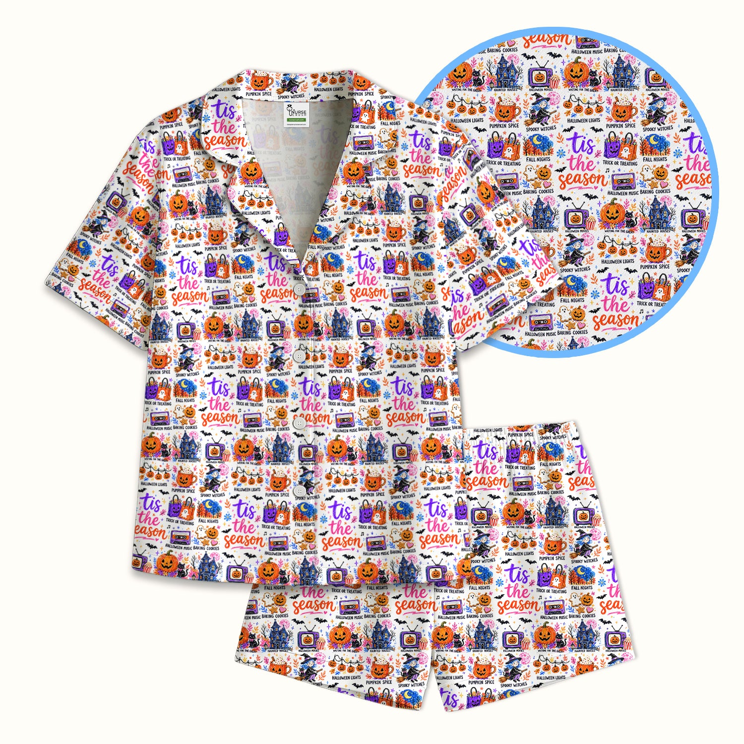 Pumpkin Ghost Spooky Season Print Pajama Set, Soft Breathable Fabric Comfortable Sleepwear