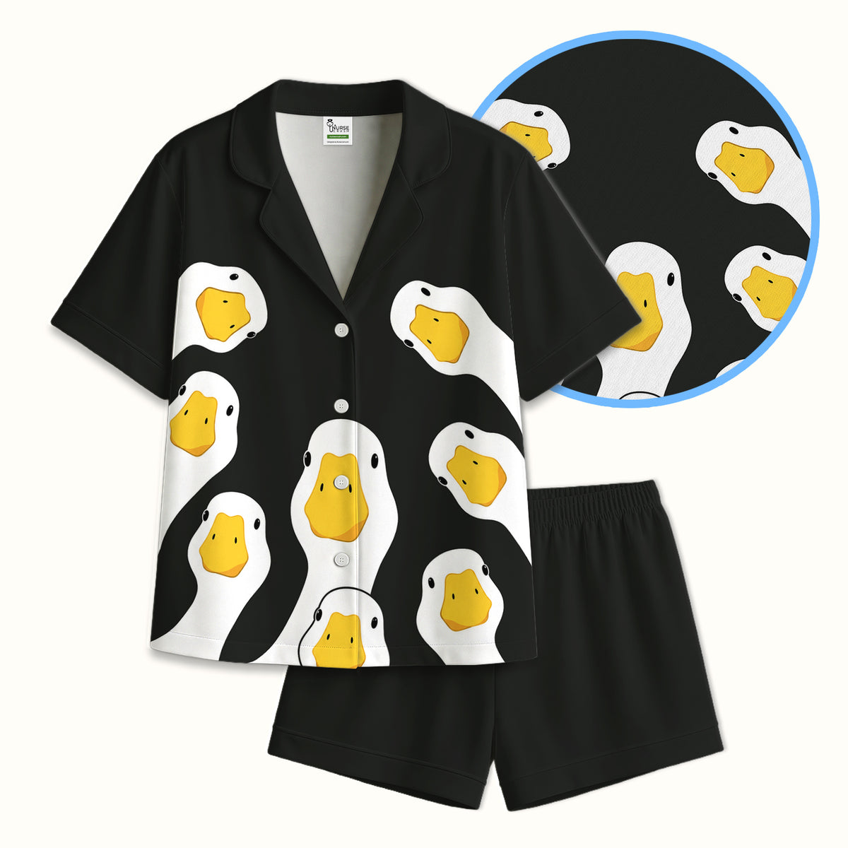Funny Peekaboo Goose Faces Pajama Set, Soft Breathable Fabric Comfortable Sleepwear