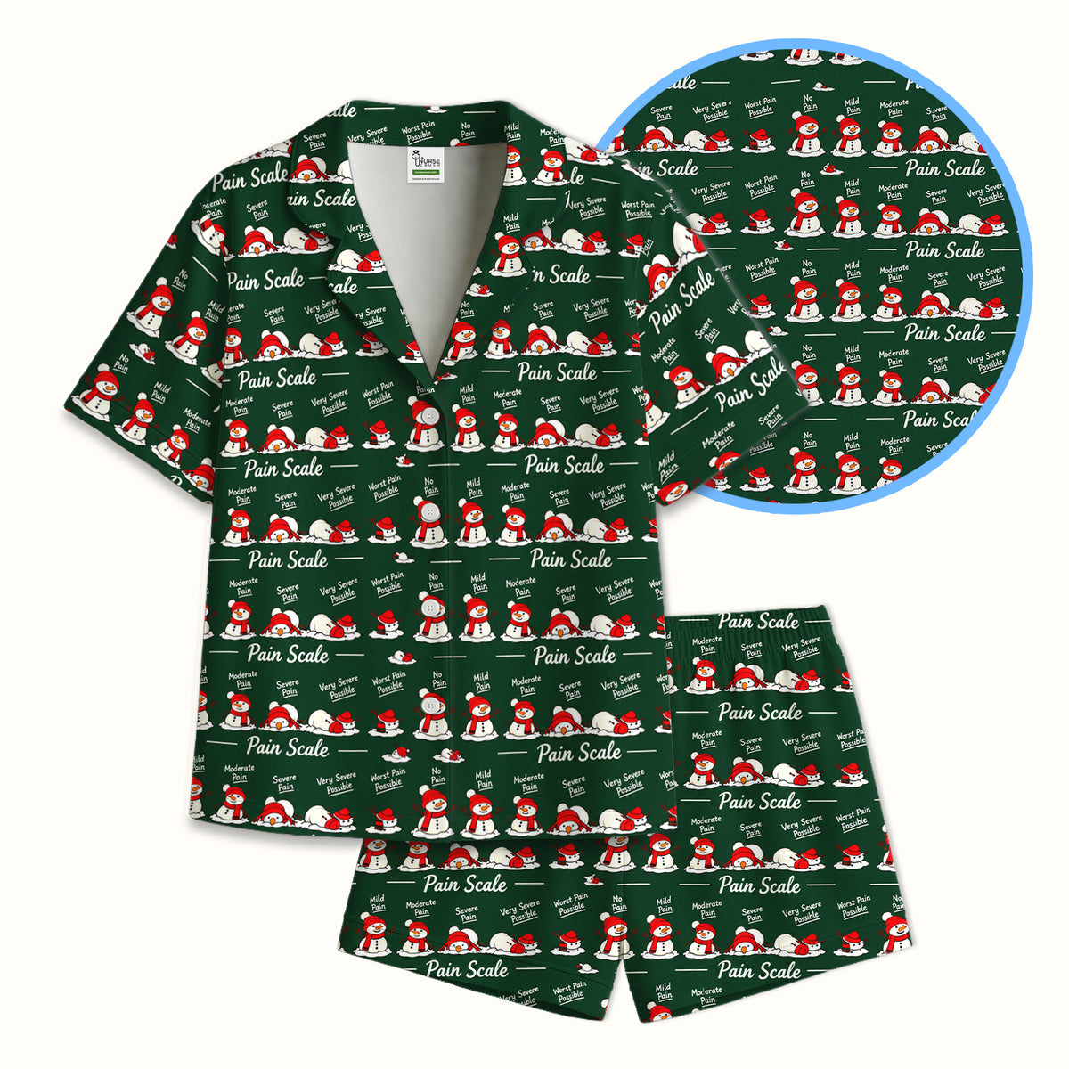 Funny Christmas Snowman Pain Scale Pajama Set, Breathable Fabrics Uniform