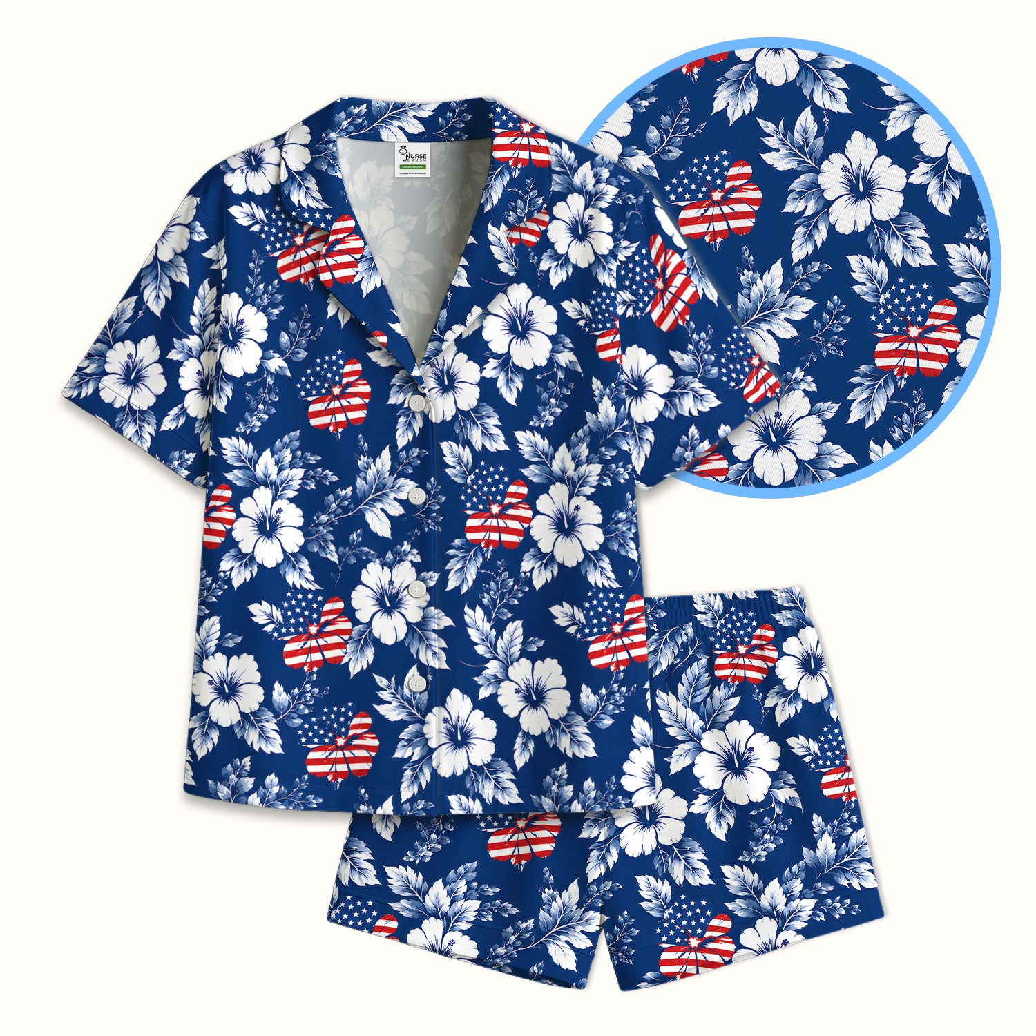 Patriotic Butterfly Floral Nurse for RN & CNA, American Flag Healthcare Workers Uniform Pajama Set, Soft Breathable Fabric Comfortable Sleepwear