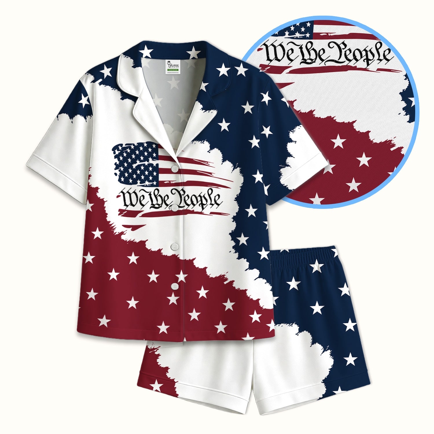 We Be People Flag Pattern Pajama Set, Soft Breathable Fabric Comfortable Sleepwear