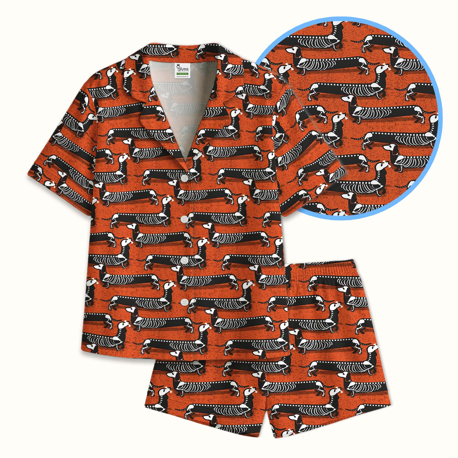X-Ray Dachshund Skeleton Pajama Set, Soft Breathable Fabric Comfortable Sleepwear