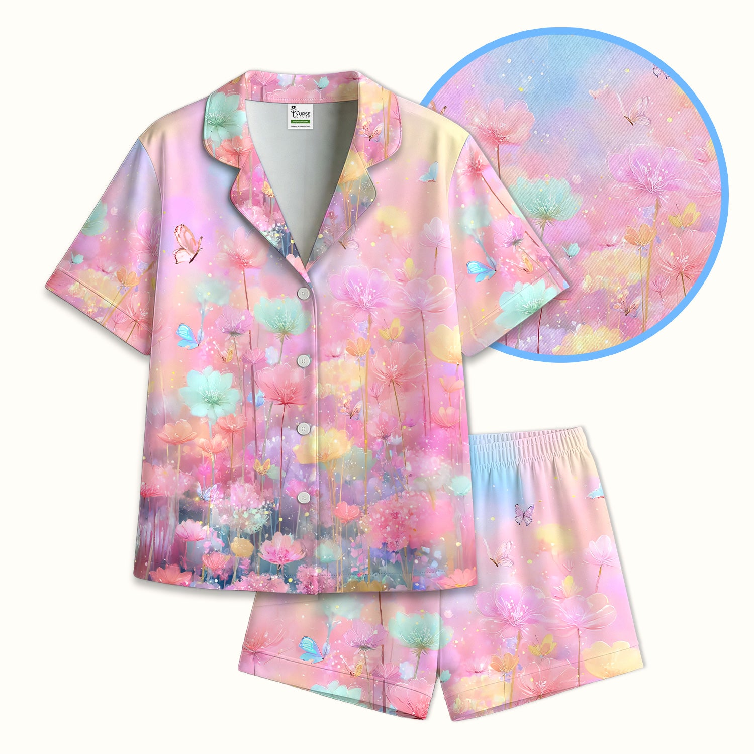 Dreamy Pastel Watercolor Floral Garden Pajama Set, Breathable Fabrics Uniform