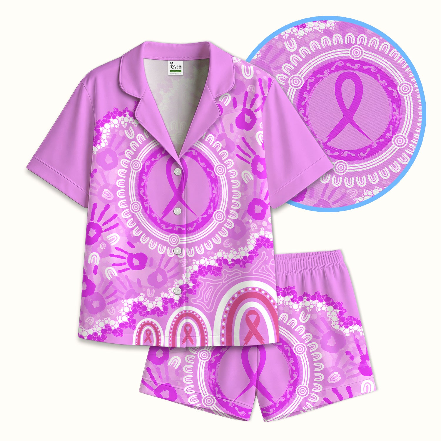 Meaningful Pink Ribbon Pajama Set, Soft Breathable Fabric Comfortable Sleepwear