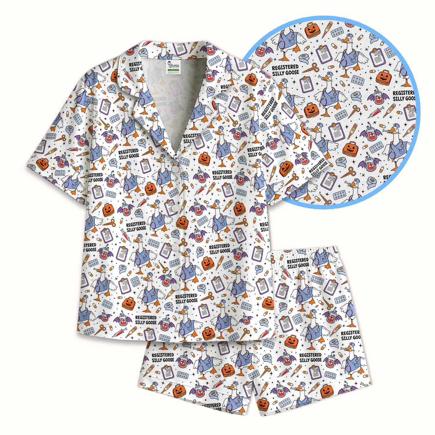 Funny Halloween Registered Silly Goose Pajama Set, Soft Breathable Fabric Comfortable Sleepwear