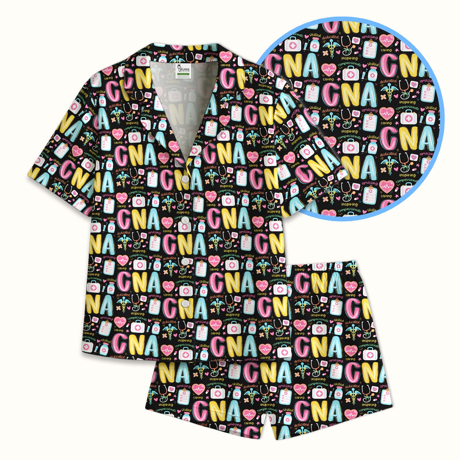 CNA Nurse Appreciation Pattern Pajama Set, Breathable Fabrics Uniform