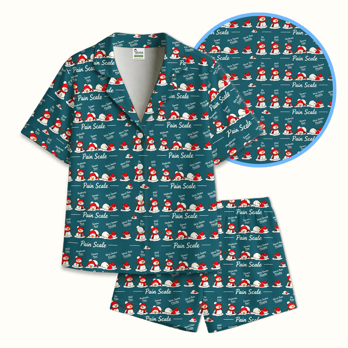 Funny Christmas Snowman Pain Scale Pajama Set, Breathable Fabrics Uniform