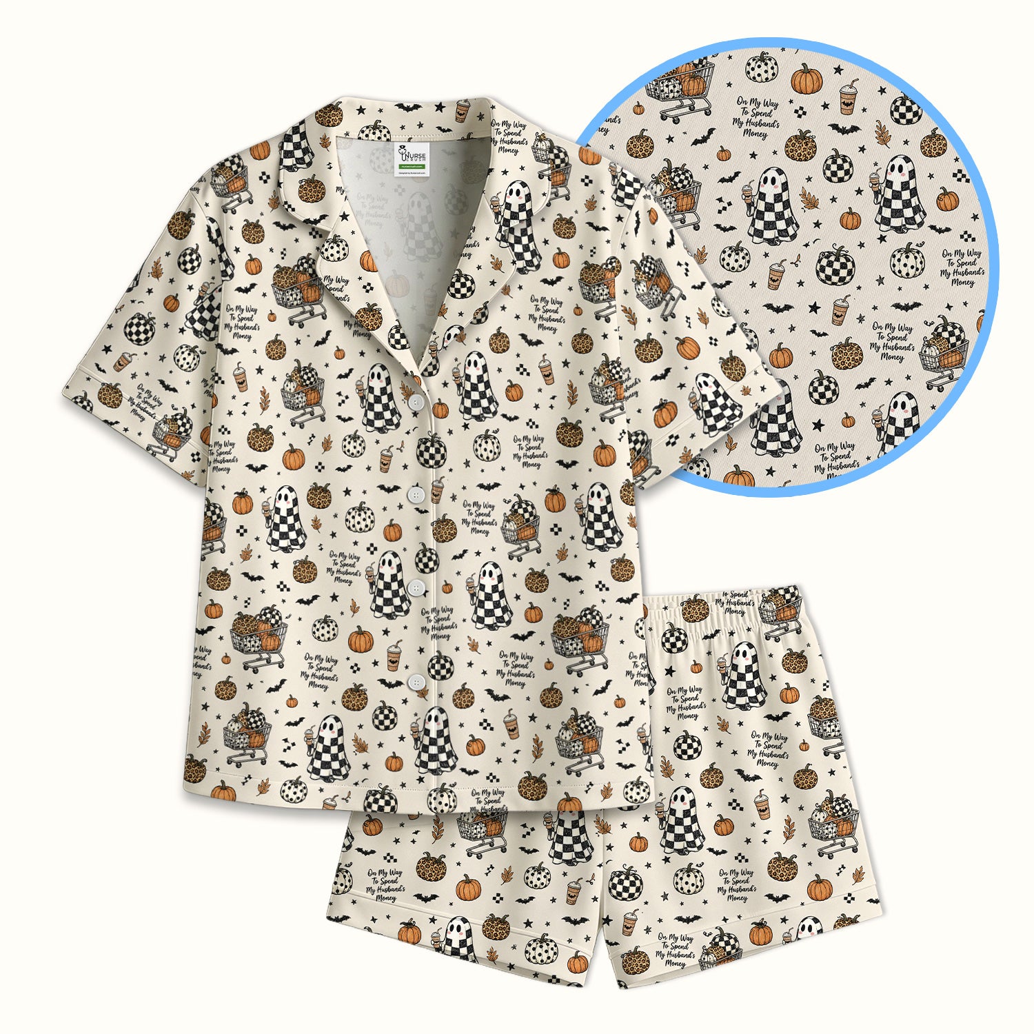 Halloween On My Way To Spend My Husband's Money Pajama Set, Soft Breathable Fabric Comfortable Sleepwear