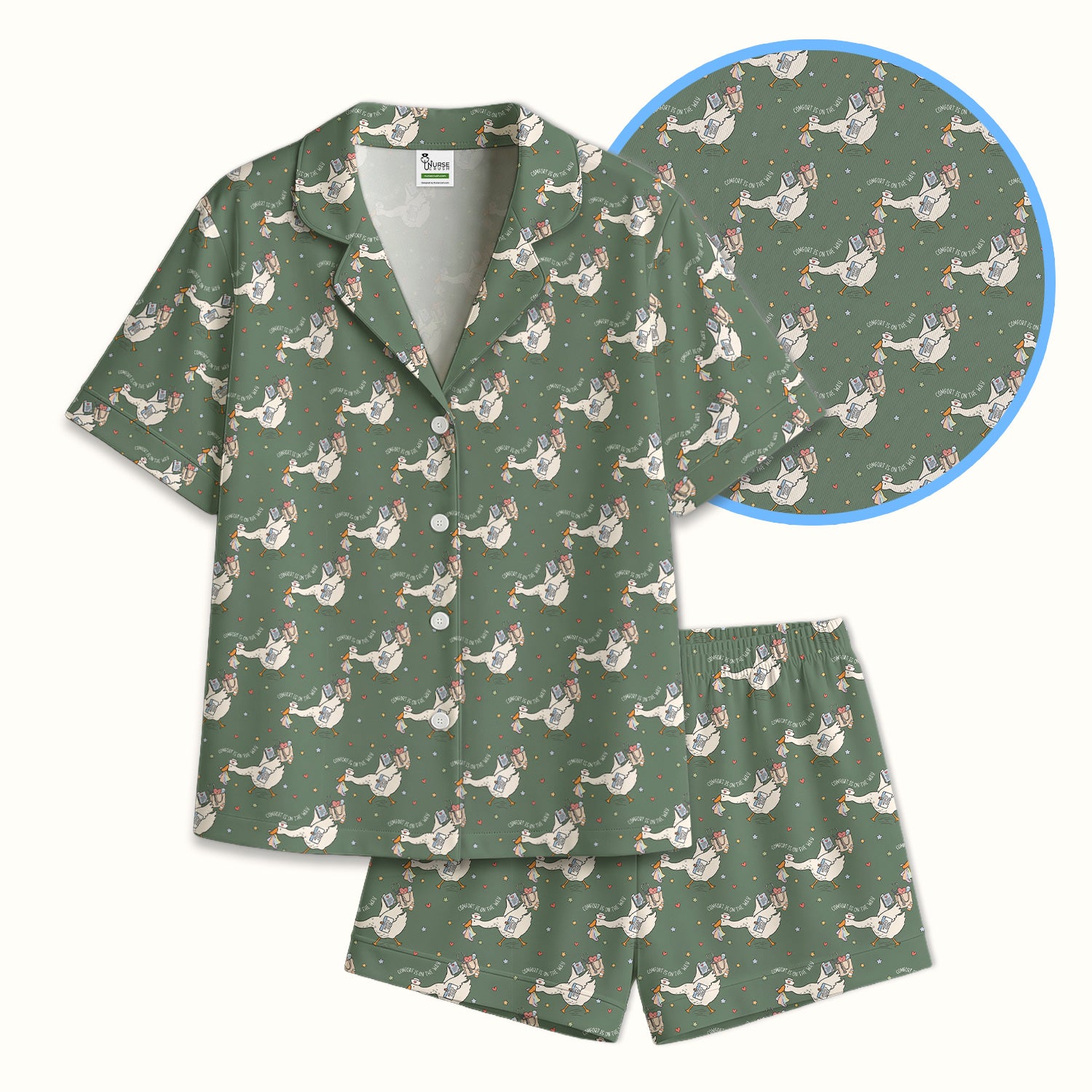 Cute Comfort Is On The Way Goose Pajama Set, Soft Breathable Fabric Comfortable Sleepwear