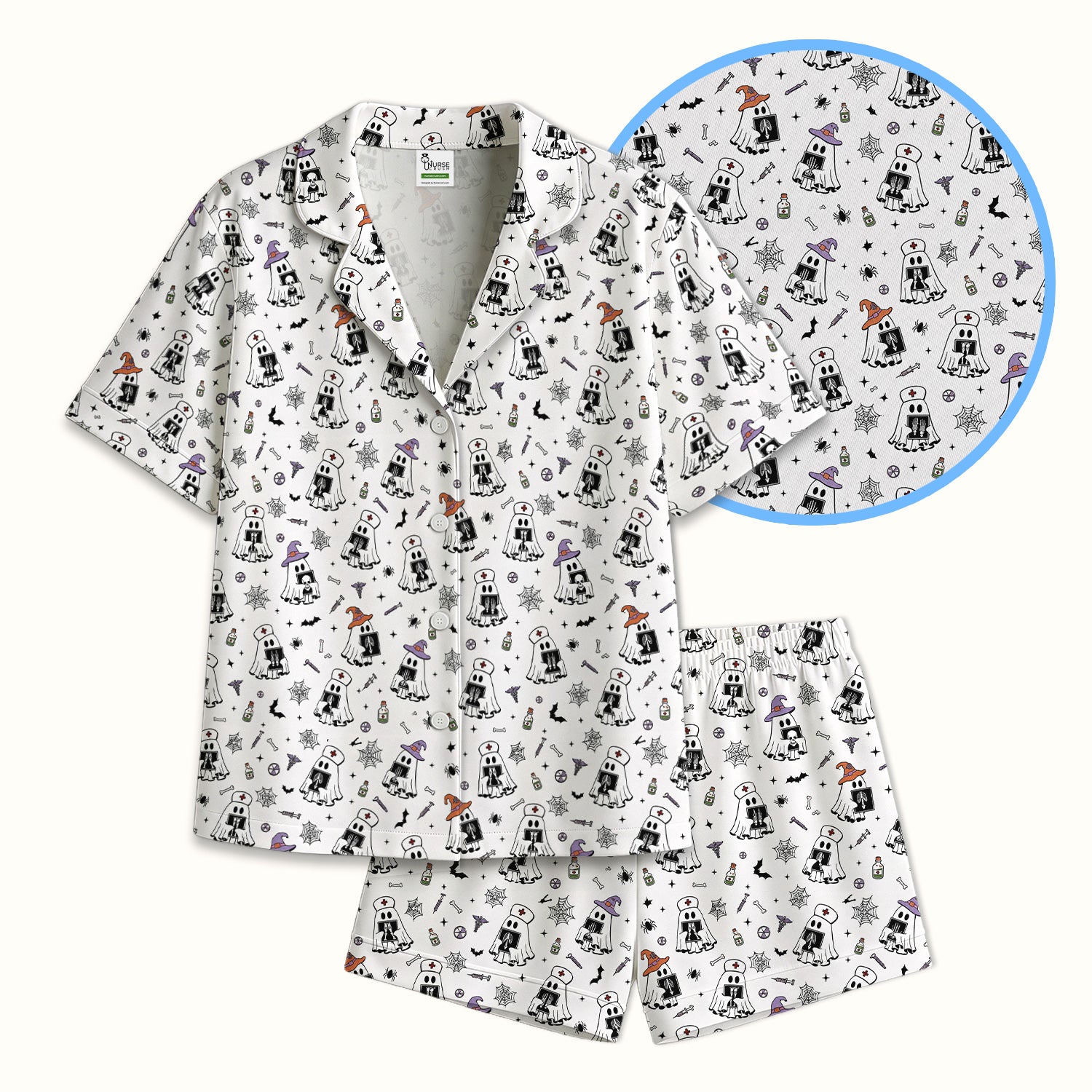 Halloween Ghost Nurses With X-Rays Pajama Set, Soft Breathable Fabric Comfortable Sleepwear