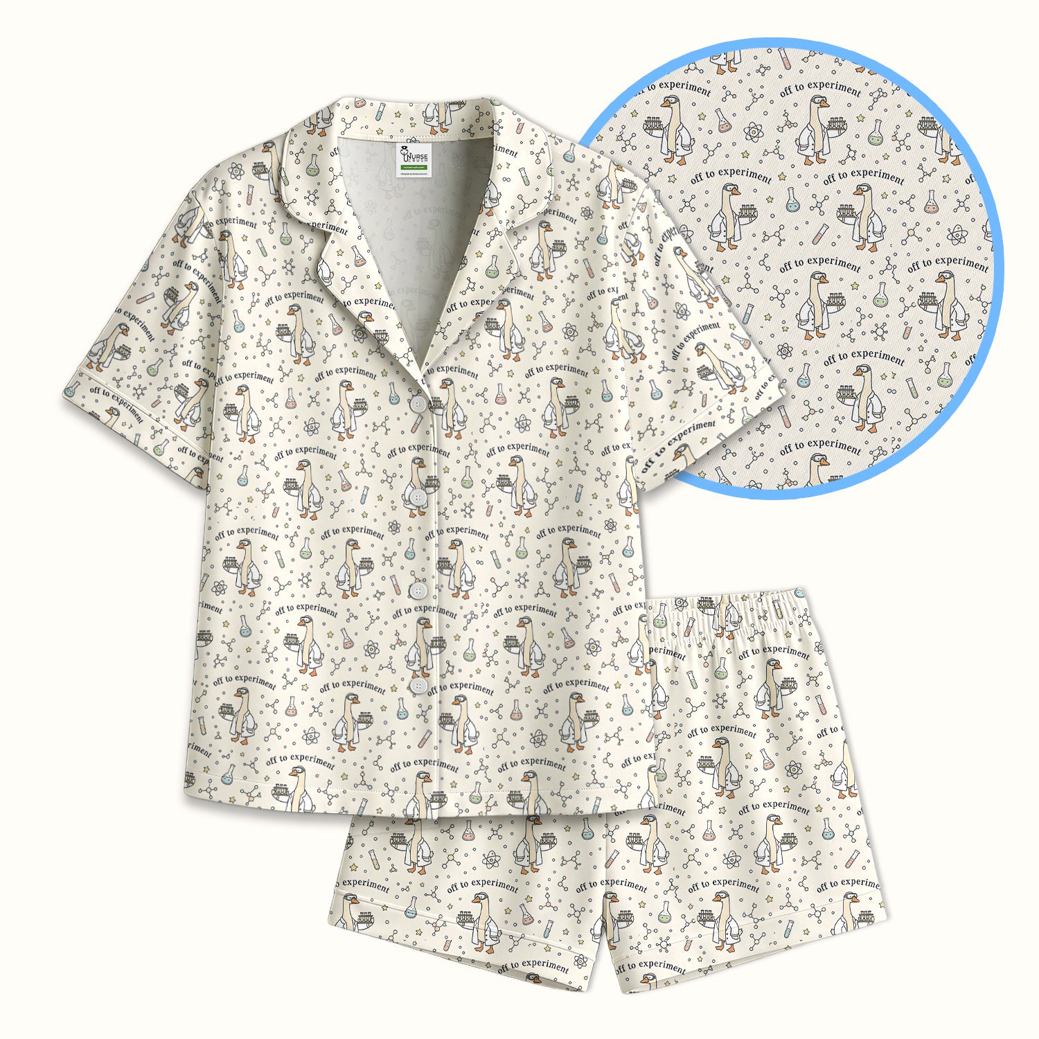 Funny Off To Experiment Scientist Goose Pajama Set, Soft Breathable Fabric Comfortable Sleepwear