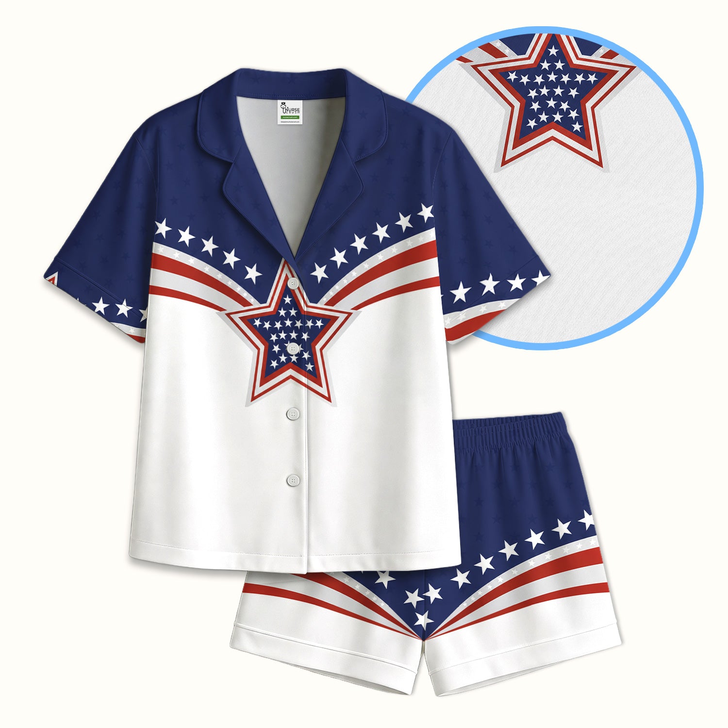 Patriotic American Flag Star Pattern Pajama Set, Soft Breathable Fabric Comfortable Sleepwear