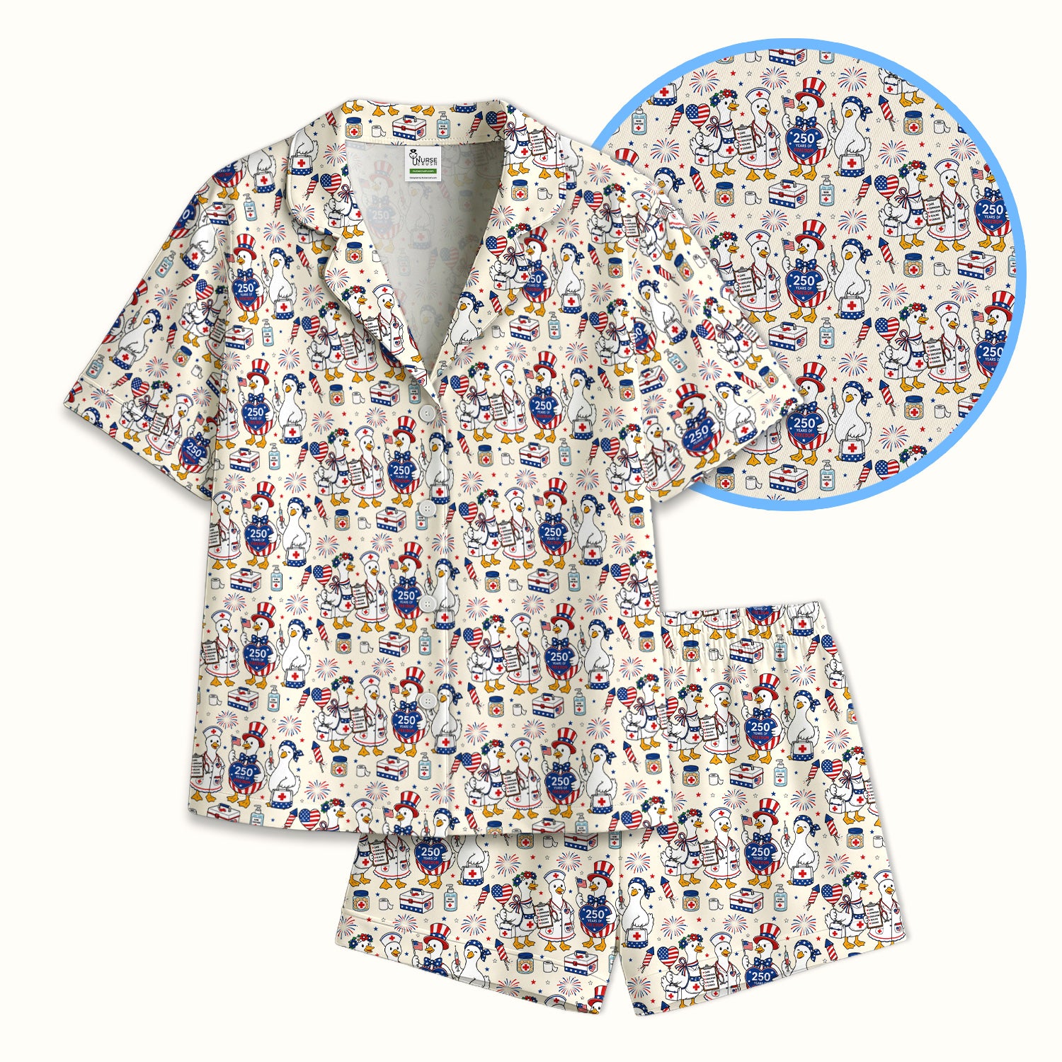 Funny Patriotic Goose Nurse for RN, CNA, Healthcare Workers Pajama Set, Soft Breathable Fabric Comfortable Sleepwear