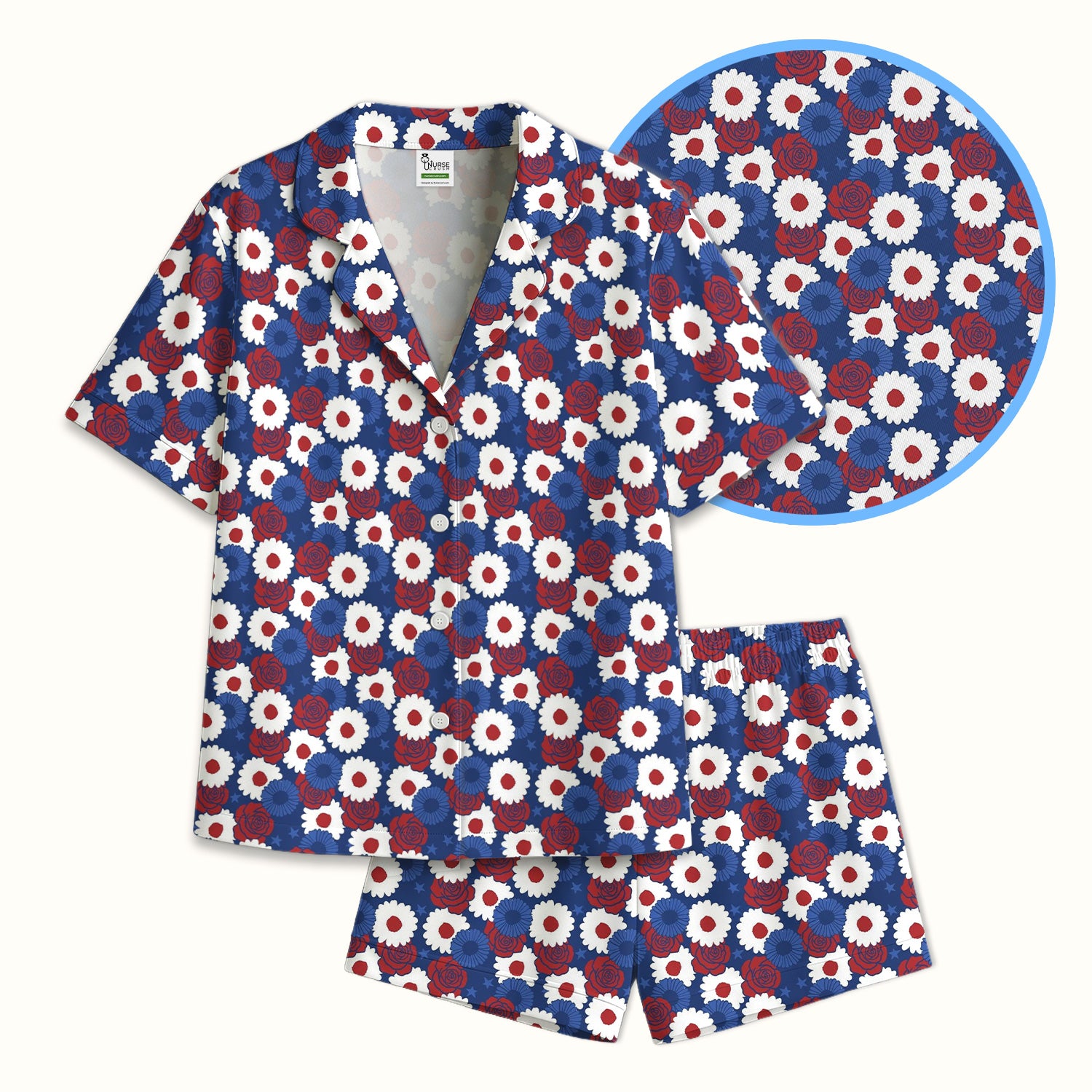 Daisy Rose Floral Pattern Pajama Set, Soft Breathable Fabric Comfortable Sleepwear